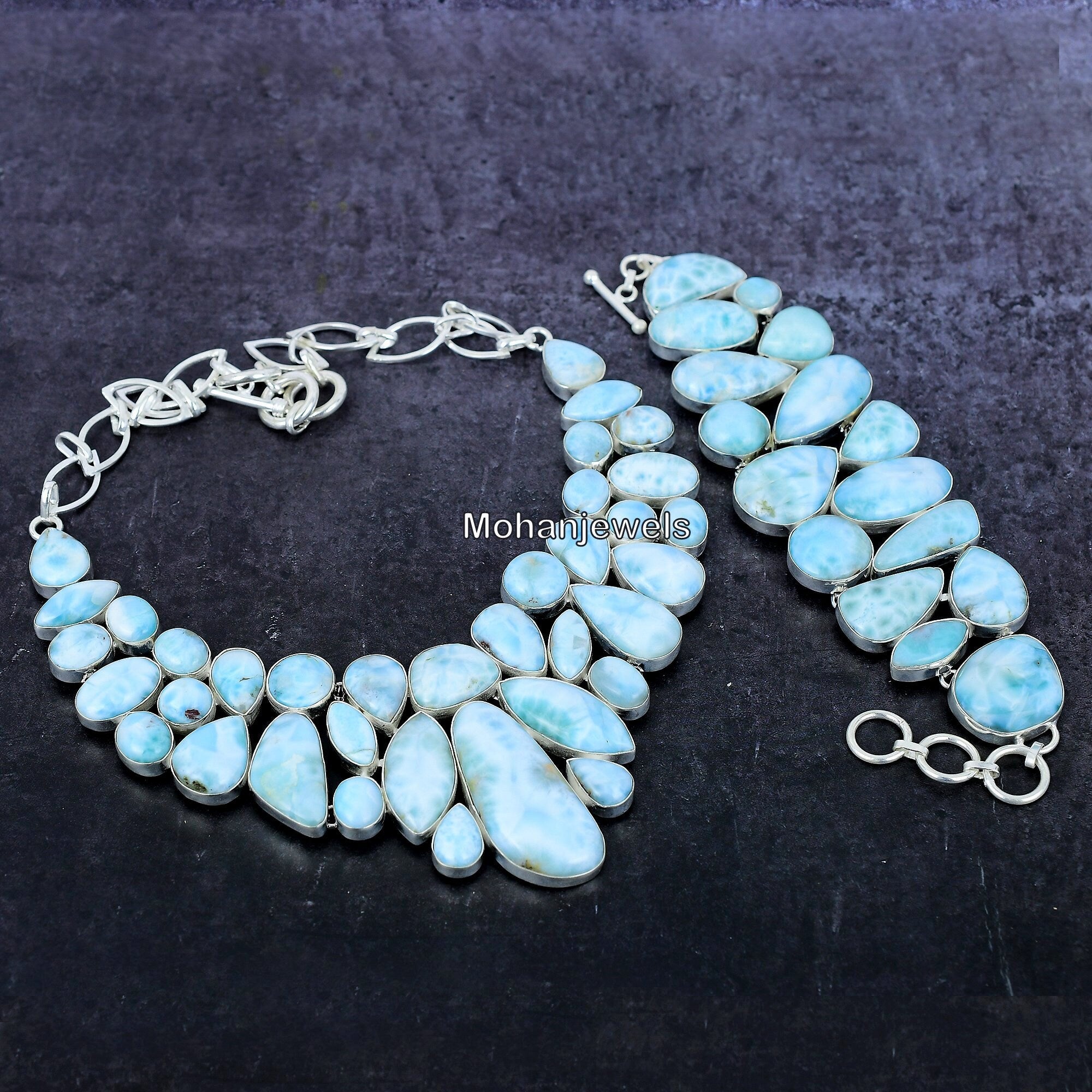 Larimar Jewelry, Natural Larimar Necklace Bracelet Jewelry Set, Pectolite Larimar Gemstone, Unique Designer Jewelry, Wedding Gift's Jewelry