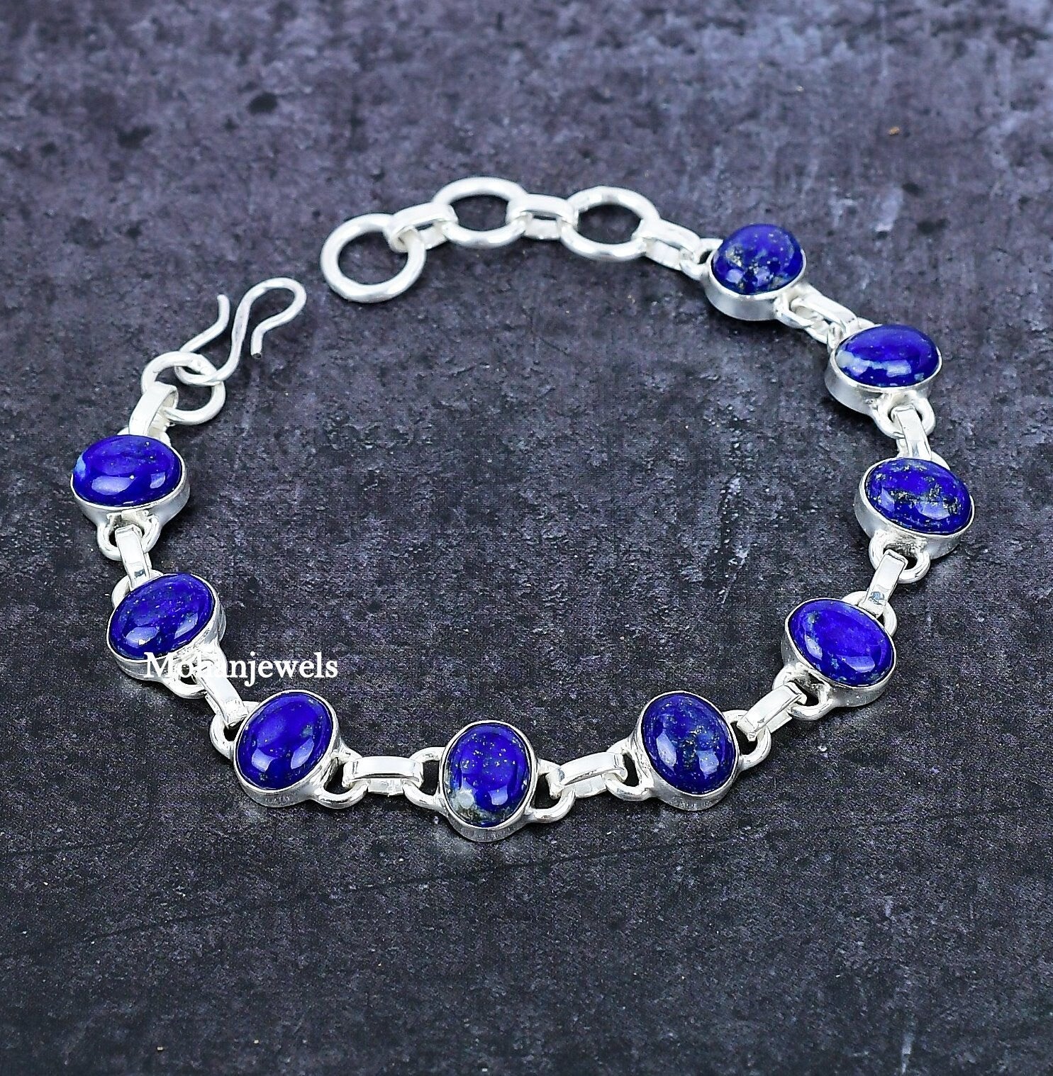 Lapis Lazuli Bracelet, Natural Lapis Gemstone Silver Plated Bracelet, Chakra Healing Stone Bracelet, Protective Bracelet - Anniversary Gift