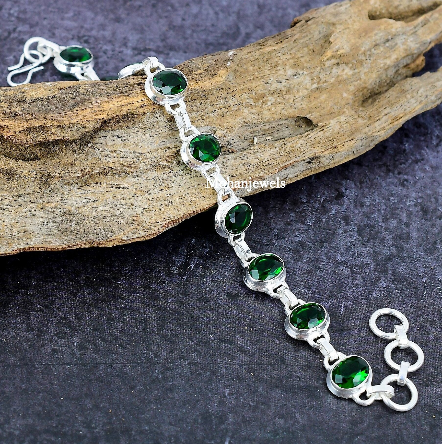 Diopside Bracelet, Chrome Diopside Silver Bracelet, 8*10 Oval Handmade Adjustable Chain Bracelet, Birthday Gift Jewelry,Fiance Gift bracelet