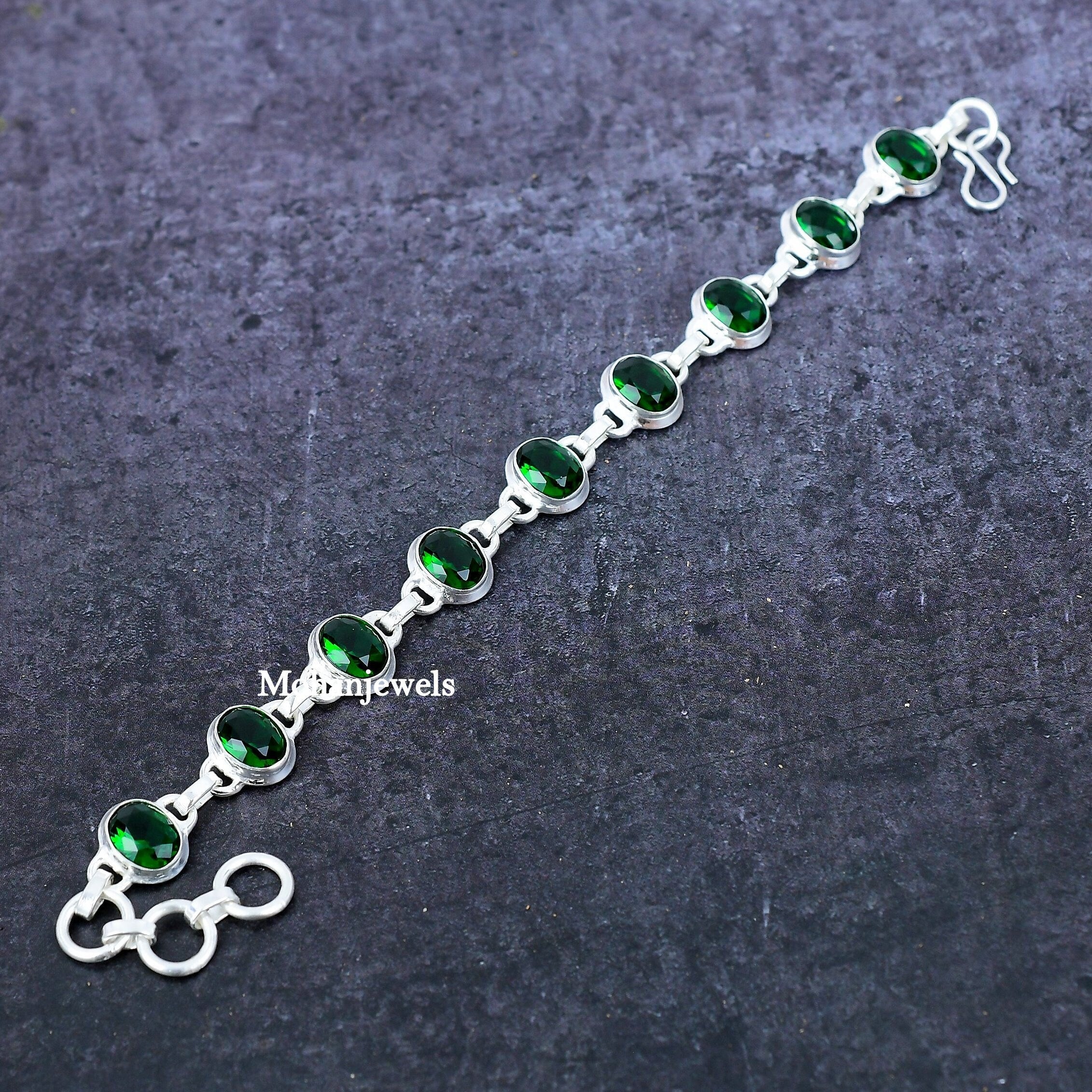 Diopside Bracelet, Chrome Diopside Silver Bracelet, 8*10 Oval Handmade Adjustable Chain Bracelet, Birthday Gift Jewelry,Fiance Gift bracelet