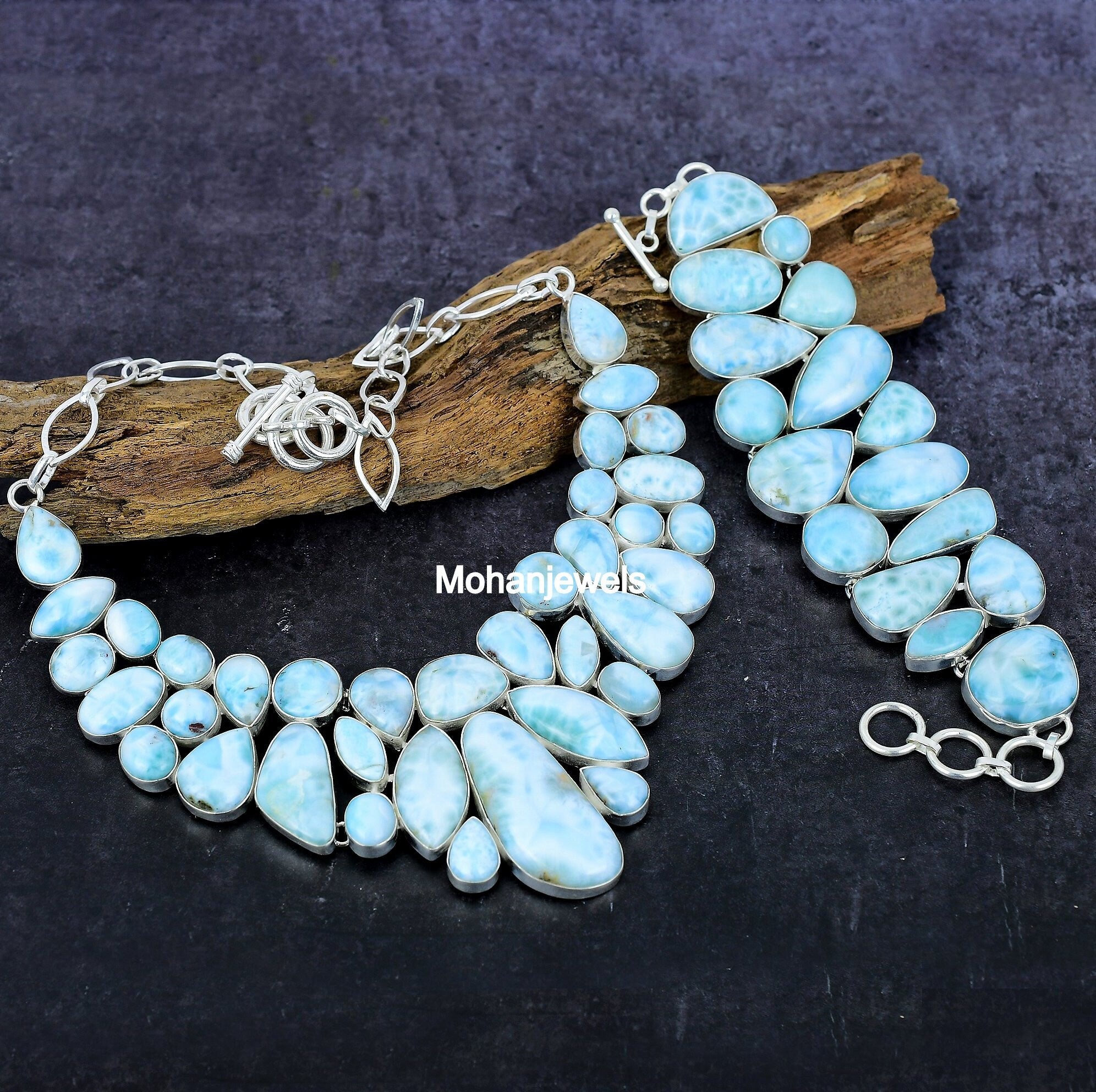 Larimar Jewelry, Natural Larimar Necklace Bracelet Jewelry Set, Pectolite Larimar Gemstone, Unique Designer Jewelry, Wedding Gift's Jewelry