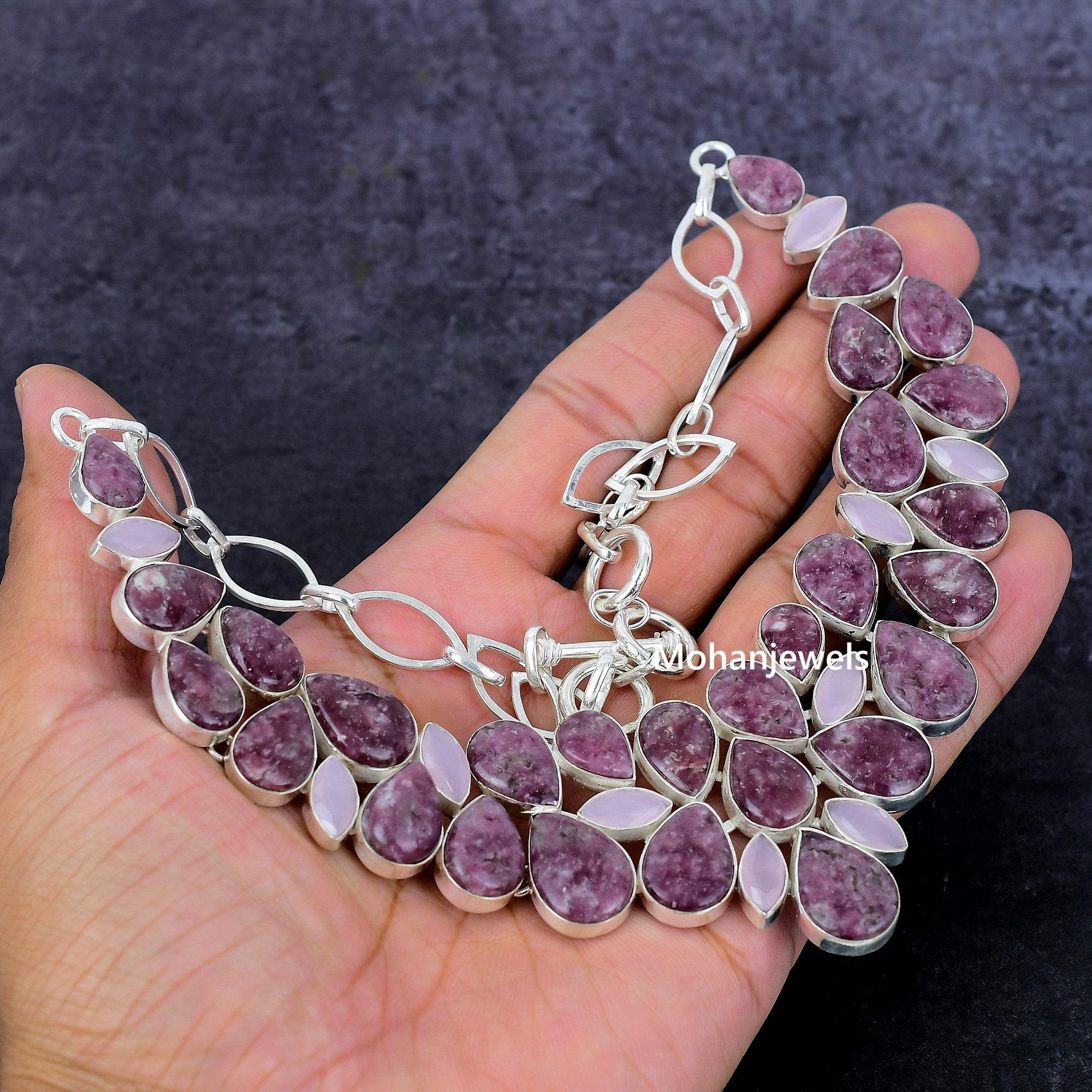 Lepidolite Necklace, Lapidolite Rose Quartz Necklace Bracelet Silver Jewelry, Emotional Healing Crystal, Lavender Stone ,Unique Gift Jewelry