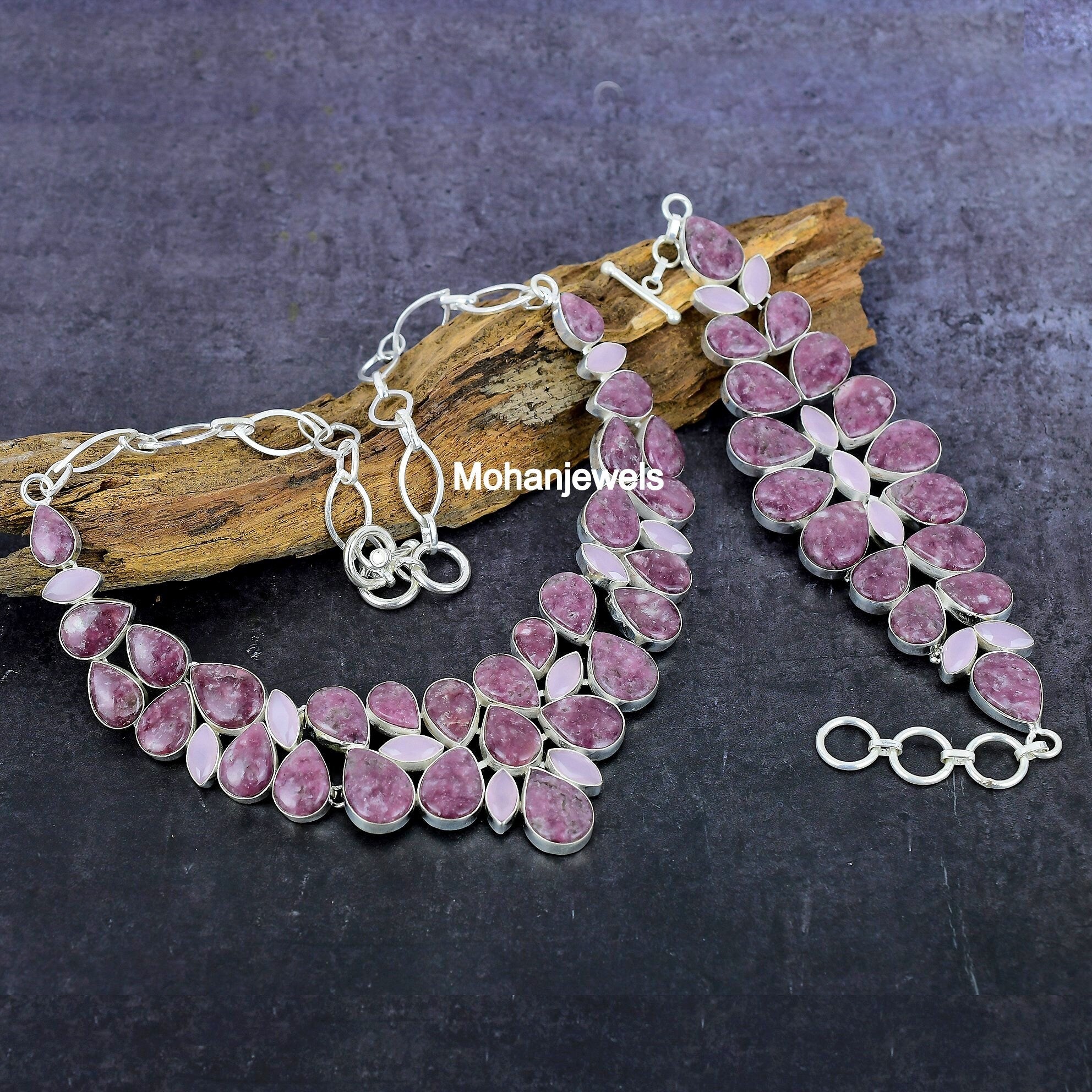 Lepidolite Necklace, Lapidolite Rose Quartz Necklace Bracelet Silver Jewelry, Emotional Healing Crystal, Lavender Stone ,Unique Gift Jewelry