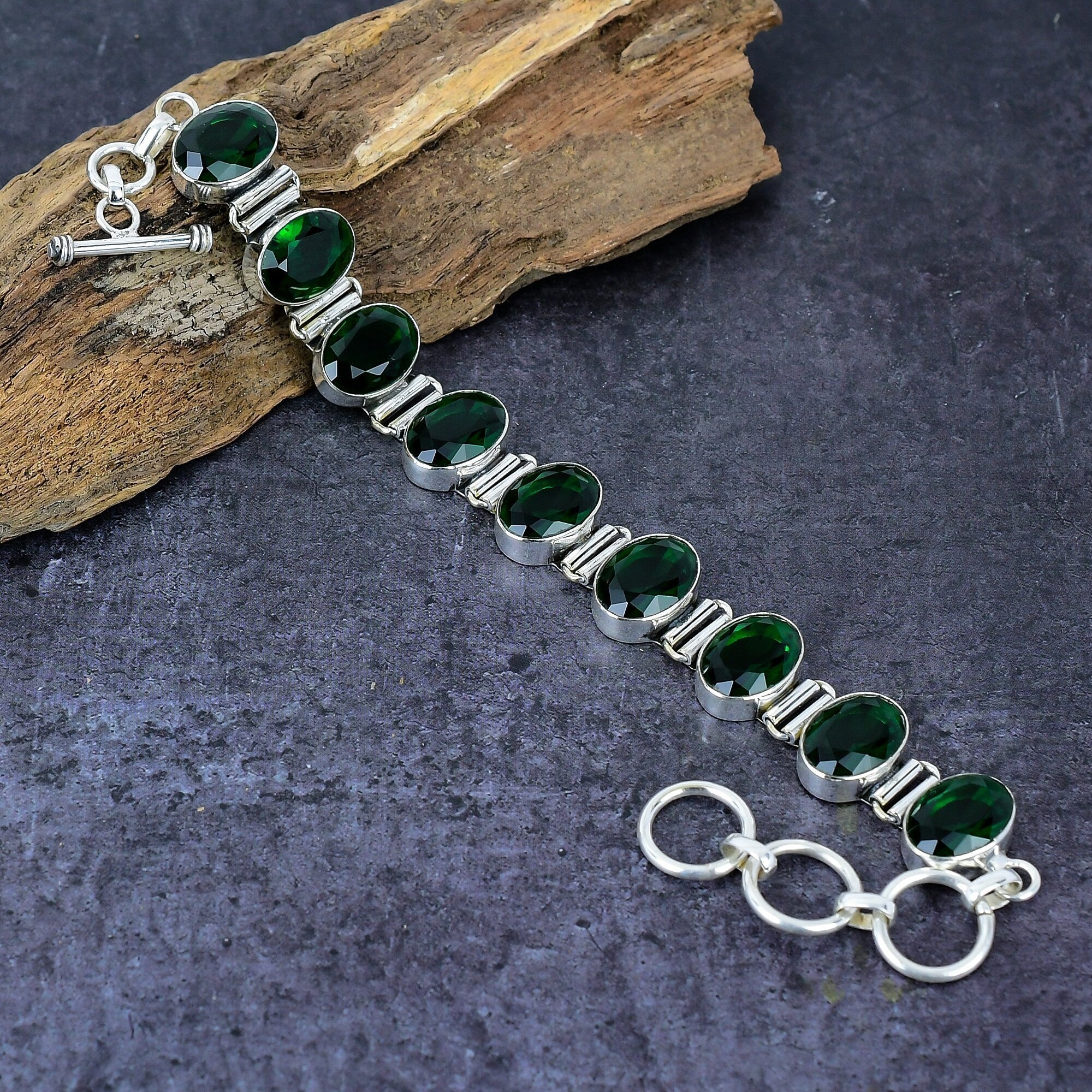 Diopside Bracelet, Faceted Chrome Diopside Silver Bracelet, Adjustable Chain Bracelet, Unique Handmade Collection,Anniversary Gift For Women