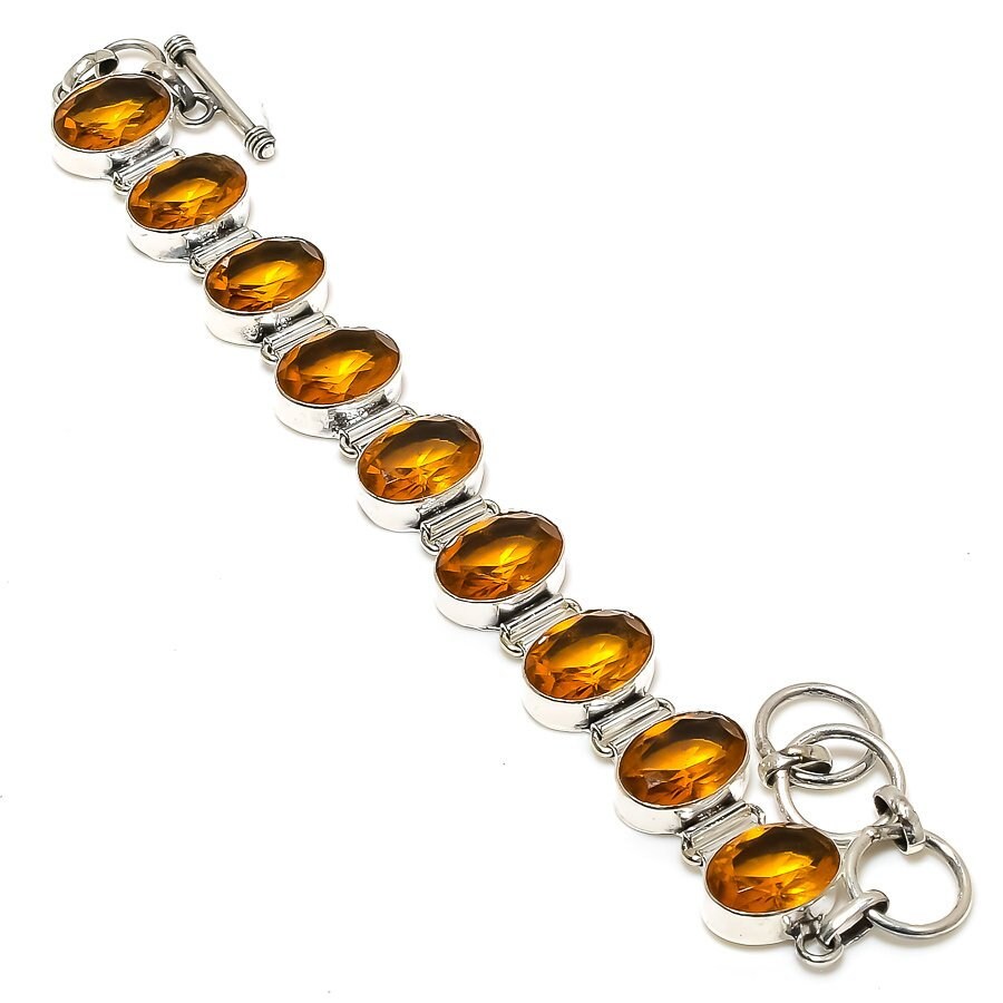 Citrine Bracelet, Faceted Citrine Topaz Silver Plated Bracelet, Yellow Stone Handmade Adjustable Chain Bracelet, Birthday Gifts For Men