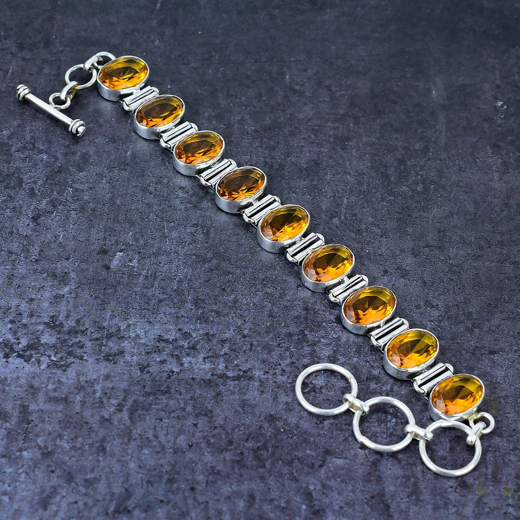 Citrine Bracelet, Faceted Citrine Topaz Silver Plated Bracelet, Yellow Stone Handmade Adjustable Chain Bracelet, Birthday Gifts For Men