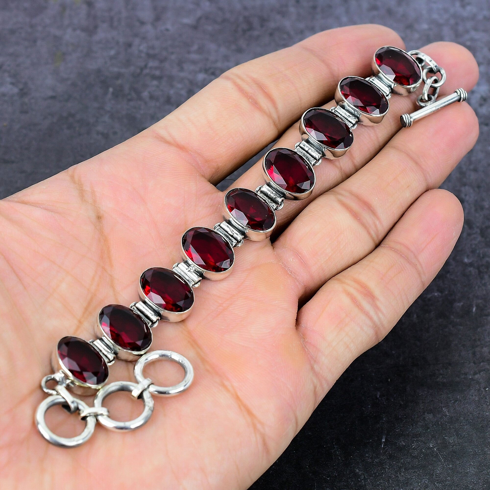 Garnet Bracelet, Faceted Garnet Silver Plated Bracelet, Natural Stone Jewelry, Handmade Adjustable Chain Bracelet, Birthday Gifts For Women