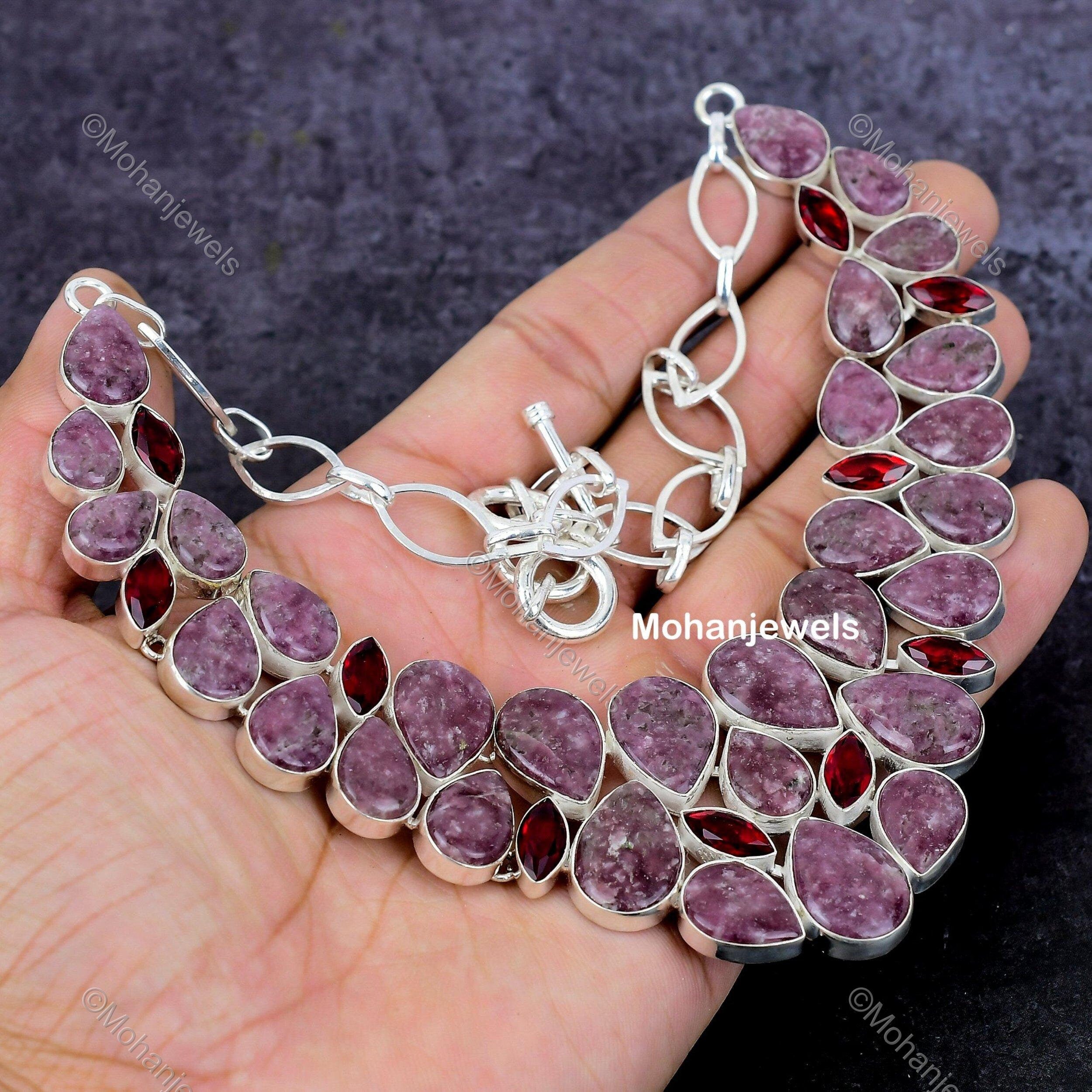 Handmade Natural Lapidolite Necklace, Purple Choker Adjustable Necklace, Silver Plated Jewelry, Wedding Gift, Necklace For Girl Friend