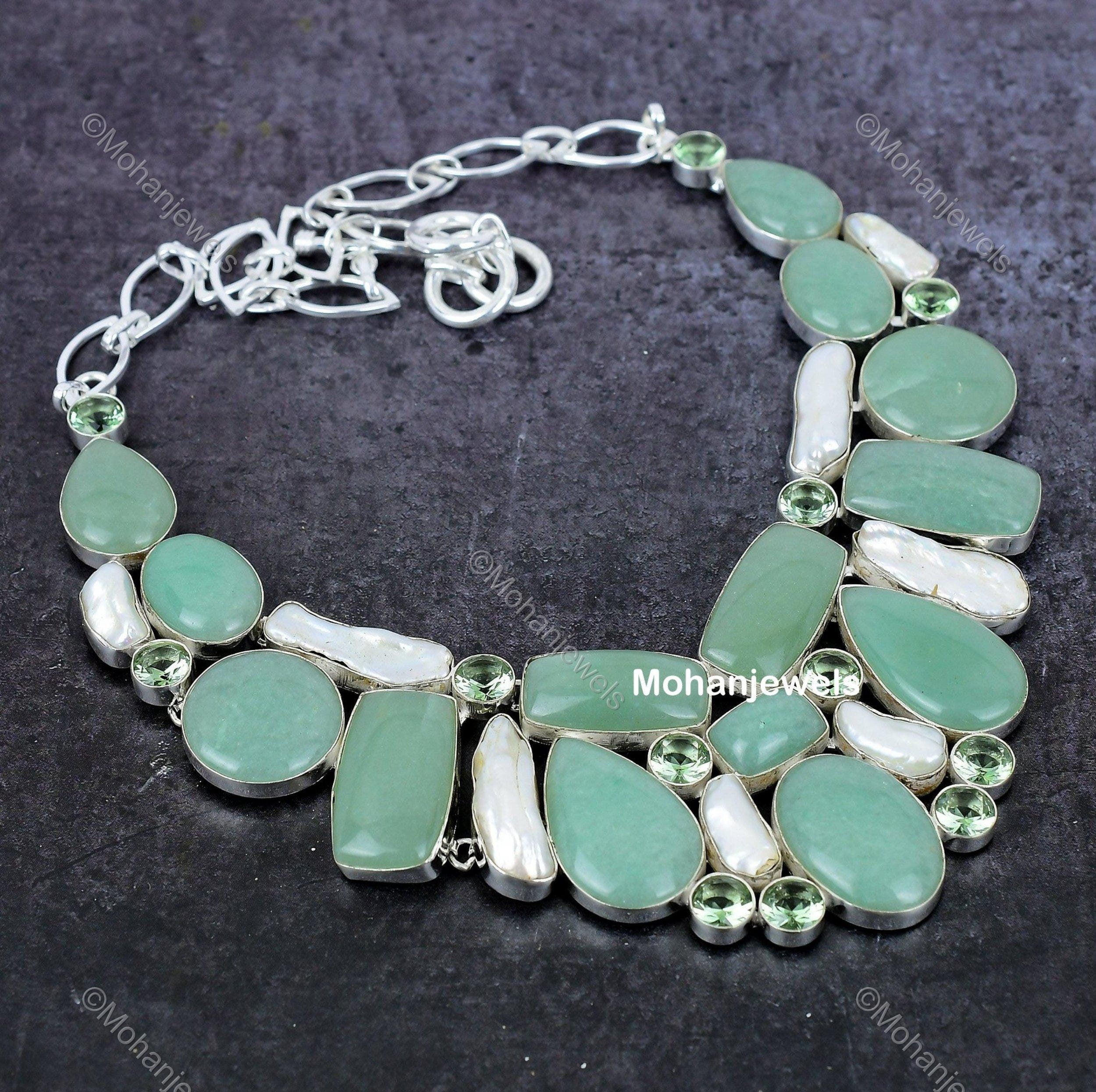 Elegant Natural Aventurine Necklace, Green Choker Adjustable Necklace, Silver Plated Jewelry, Engagement Gift, Necklace For Love