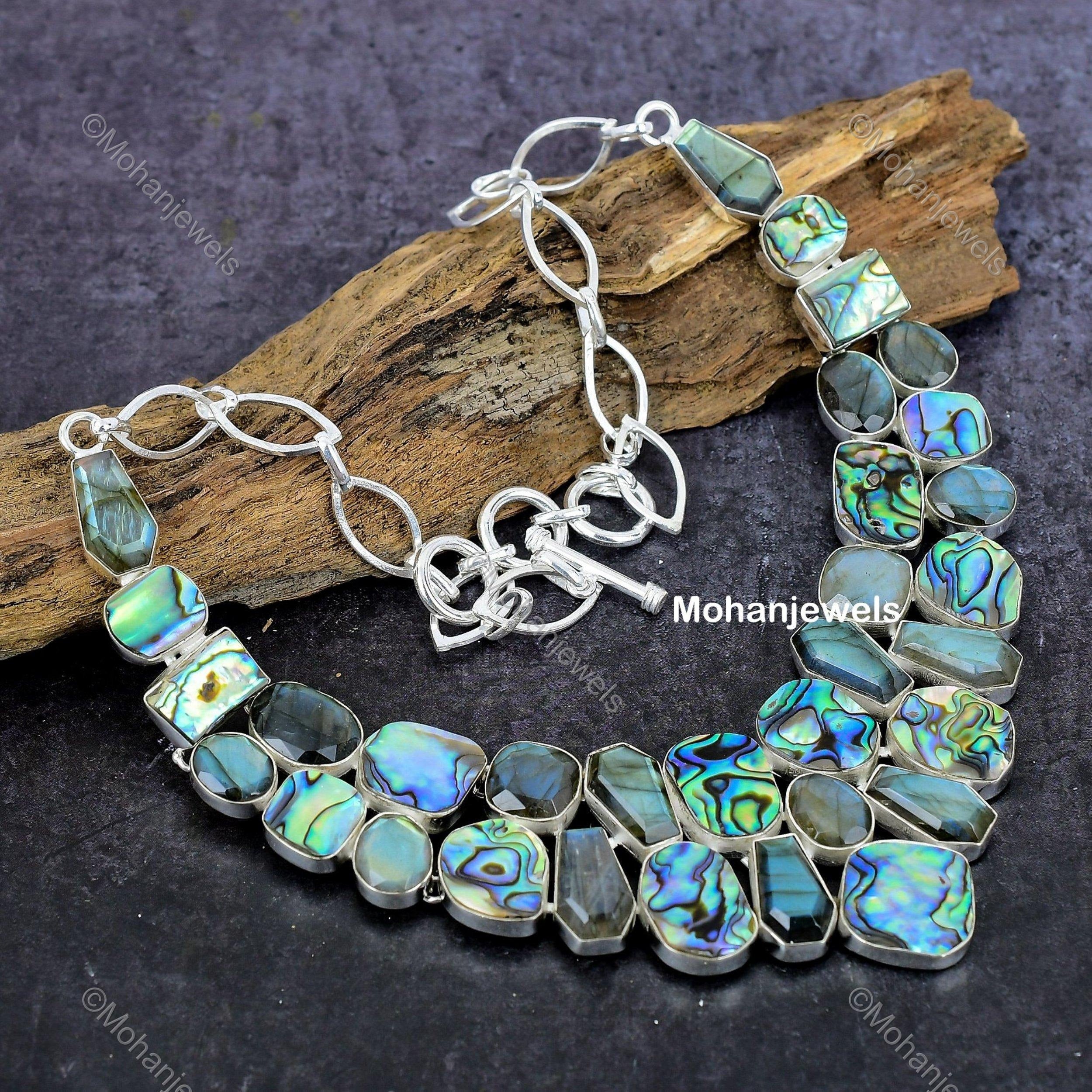 Exquisite Natural Abalone Shell Necklace, Green Choker Adjustable Necklace, Silver Plated Jewelry, Engagement Gift, Necklace For Her