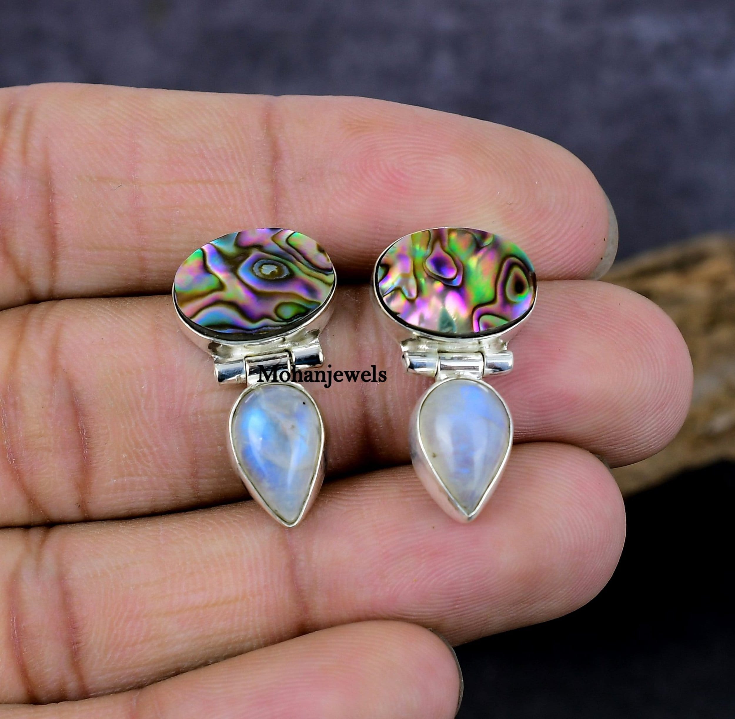 Abalone Earrings, Abalone Puha Shell Moonstone Silver Earrings, Small Stud Earring, Boho Earrings, Unique Anniversary Gift's For Girl's