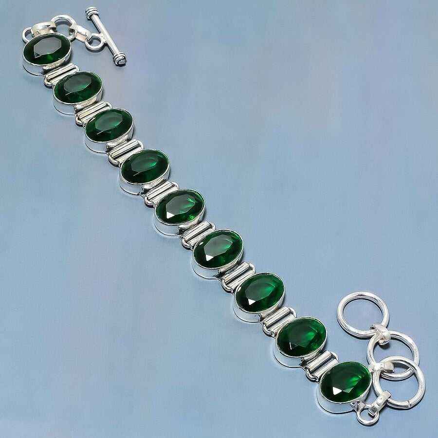 Diopside Bracelet, Faceted Chrome Diopside Silver Bracelet, Adjustable Chain Bracelet, Unique Handmade Collection,Anniversary Gift For Women