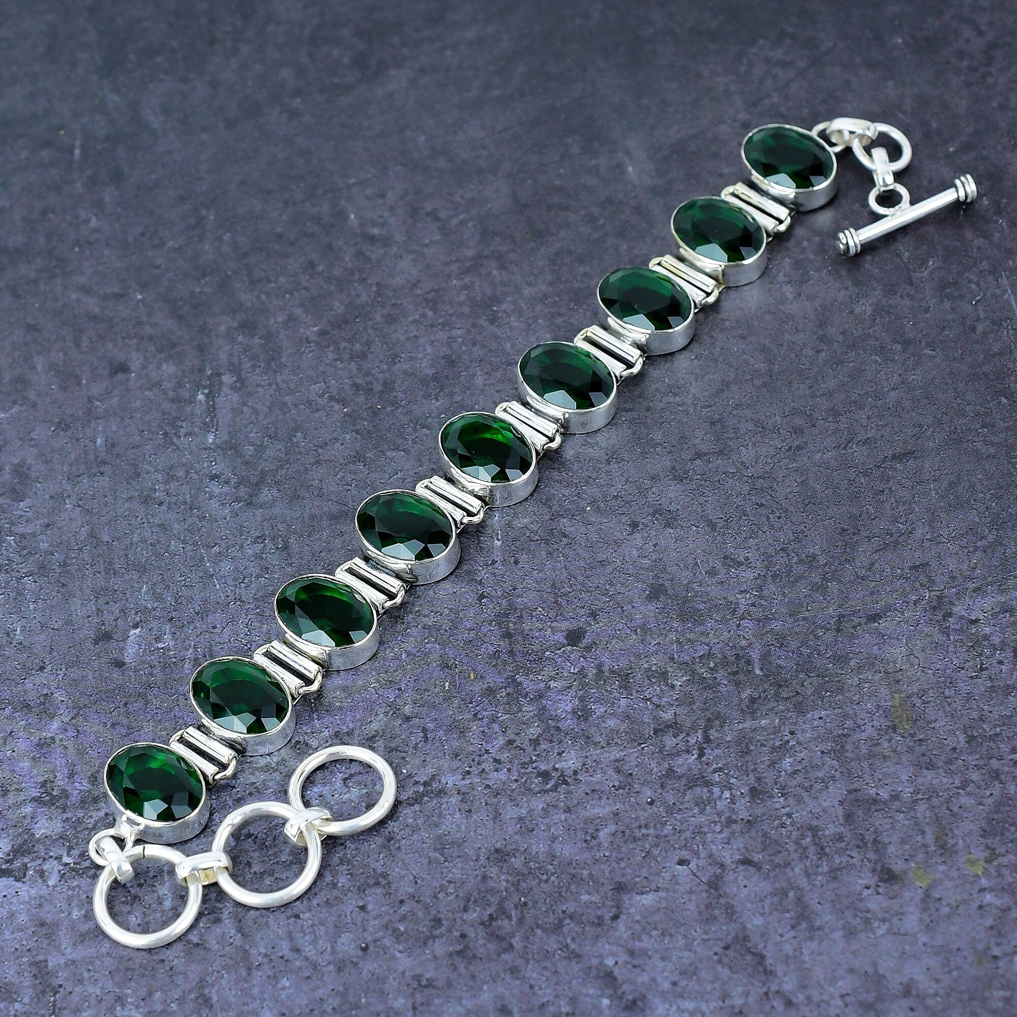 Diopside Bracelet, Faceted Chrome Diopside Silver Bracelet, Adjustable Chain Bracelet, Unique Handmade Collection,Anniversary Gift For Women