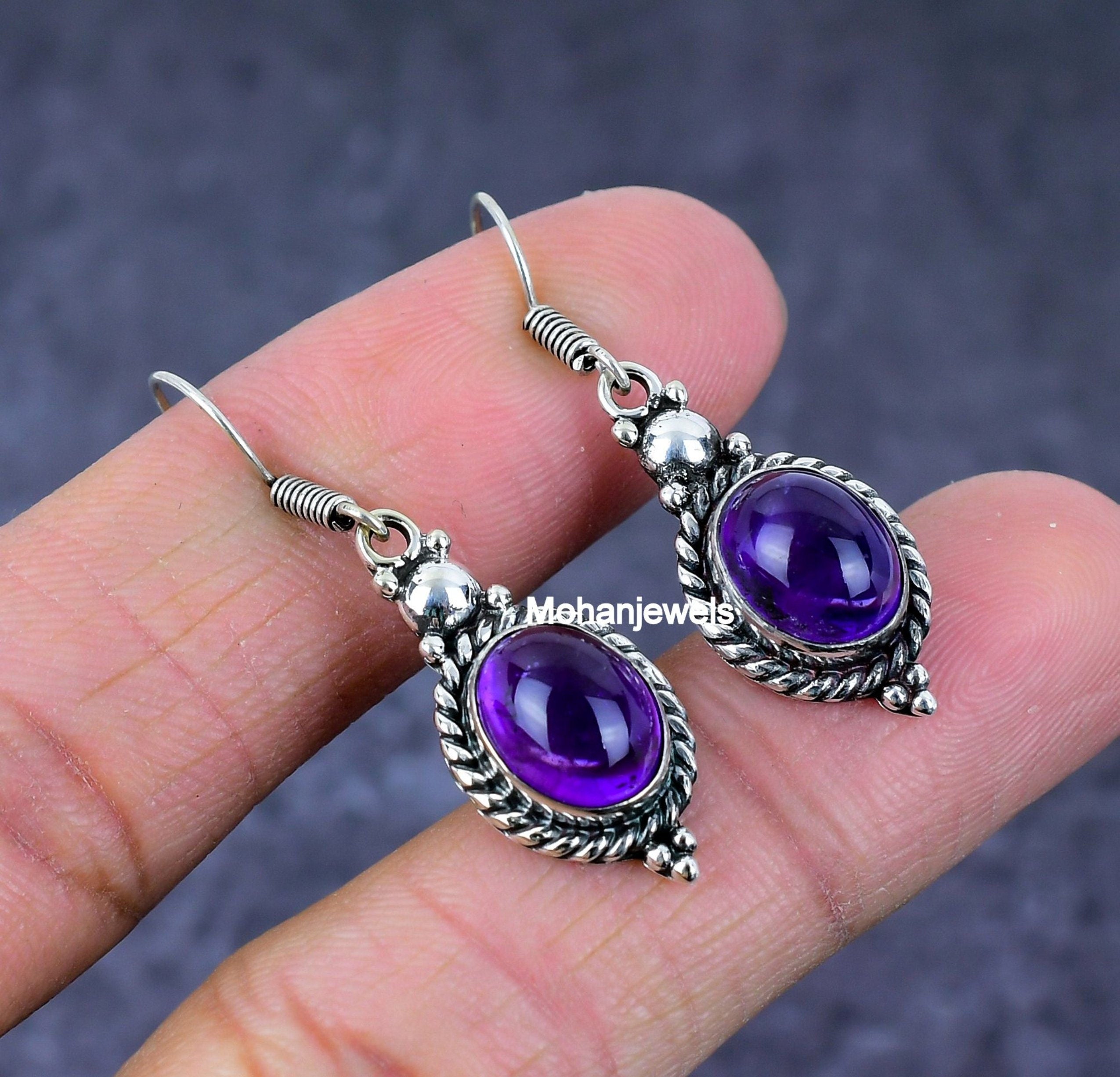 Amethyst Earrings, Natural Amethyst Silver Earrings, Purple Stone Handmade Jewelry, Unique Designer Women Earrings, Anniversary Gift for Her