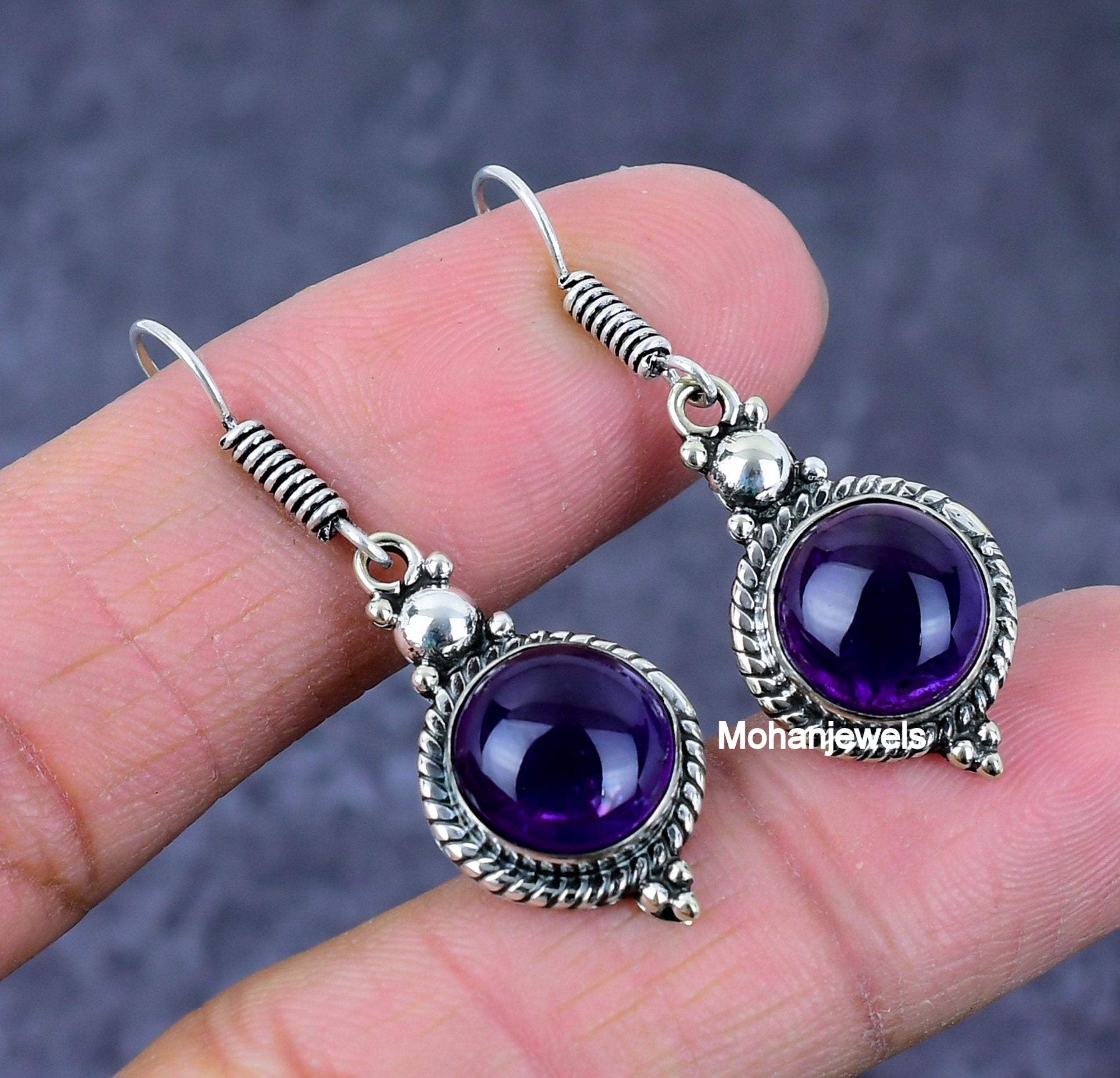 Amethyst Earrings, Natural Amethyst Silver Earrings, Purple Stone Handmade Jewelry, Unique Designer Women Earrings, Anniversary Gift for Her