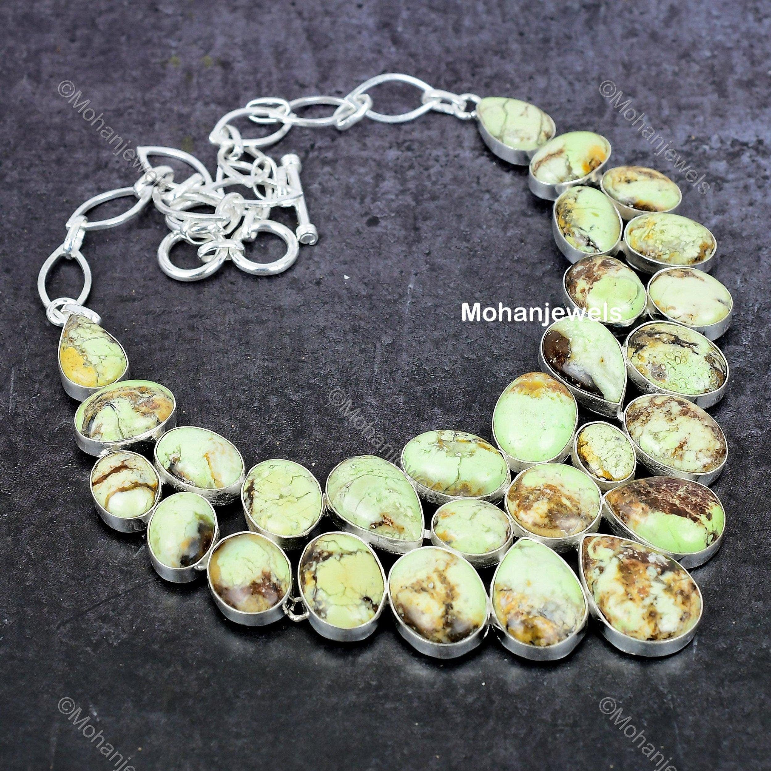 Natural Lemon Chrysoprase Necklace, Yellow Choker Adjustable Necklace, Silver Plated Jewelry, Anniversary Gift, Necklace For Best Friend