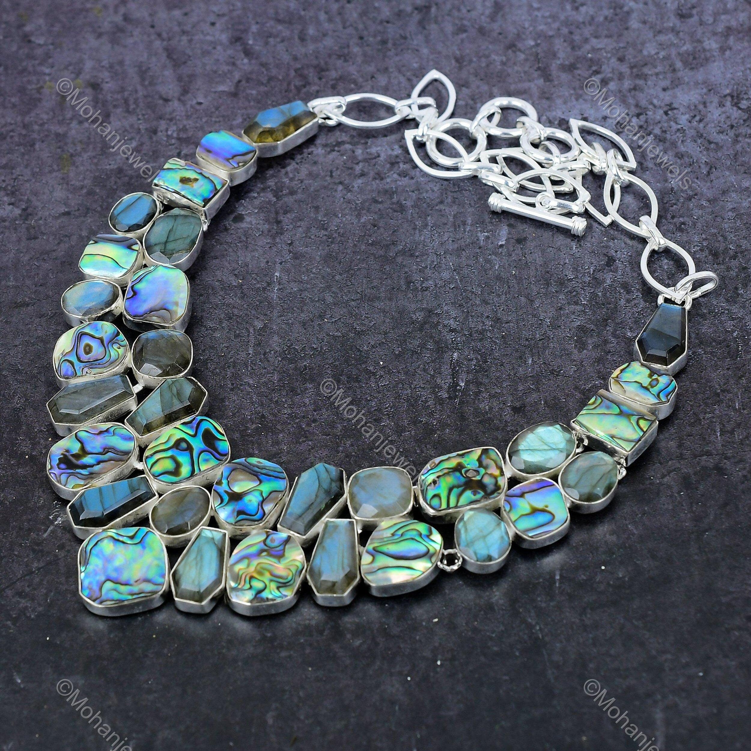 Exquisite Natural Abalone Shell Necklace, Green Choker Adjustable Necklace, Silver Plated Jewelry, Engagement Gift, Necklace For Her