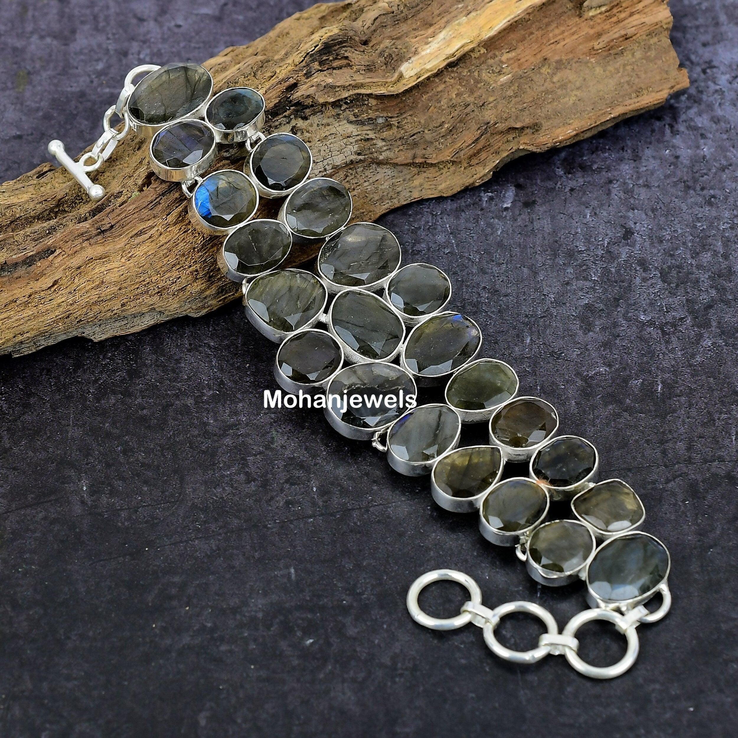 Labradorite Bracelet, Faceted Labradorite Gemstone Silver Plated Bracelet, Natural Blue Flashy Unique Designer Jewelry, Wedding Gift For Her