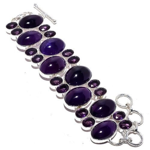 Amethyst Bracelet, Amethyst Gemstone Silver Plated Bracelet, Purple Stone Healing Jewelry, Dainty Amethyst Cabochon Birthstone Jewelry