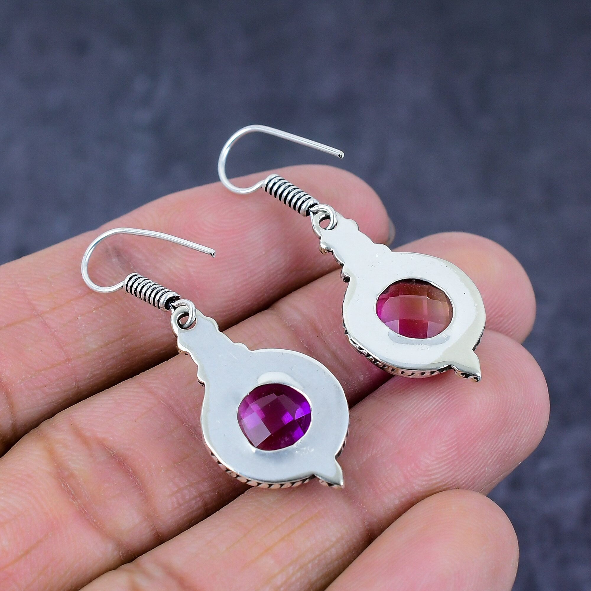 Amethyst Earrings, Amethyst Quartz Gemstone Silver Plated Earrings, Handmade Dangle Drop Earrings, Wedding Gift for Her, Valentine Gift