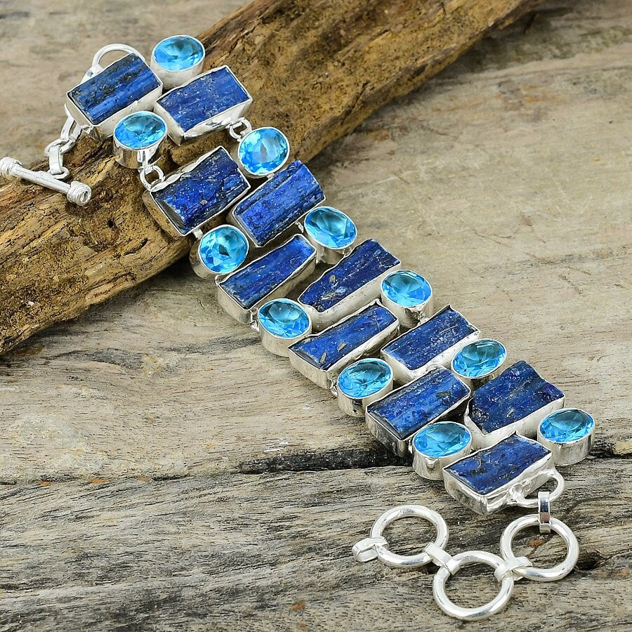 Kyanite Bracelet, Blue Kyanite Rough Topaz Bracelet Silver Plated Gemstone Jewelry Adjustable Chain Healing Stone Bracelet Gift For Her