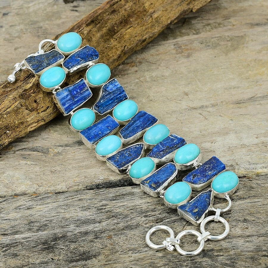 Kyanite Bracelet, Blue Kyanite Rough Sleeping Turquoise Gemstone Silver Plated Bracelet Jewelry Blue Stone Chunky Bracelet, Wedding Gift