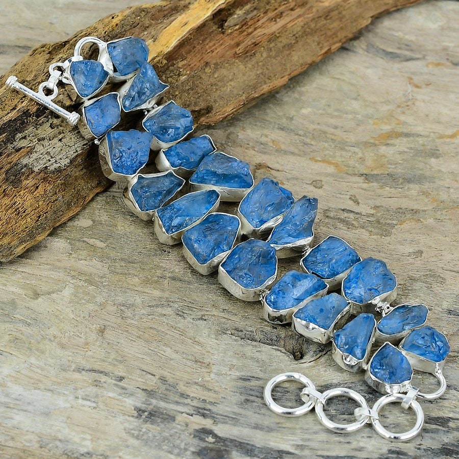 Kyanite Raw Bracelet, Kyanite Silver Plated Gemstone Bracelet, Adjustable Chain Bohemian Bracelet Wedding Gift For Her Jewelry