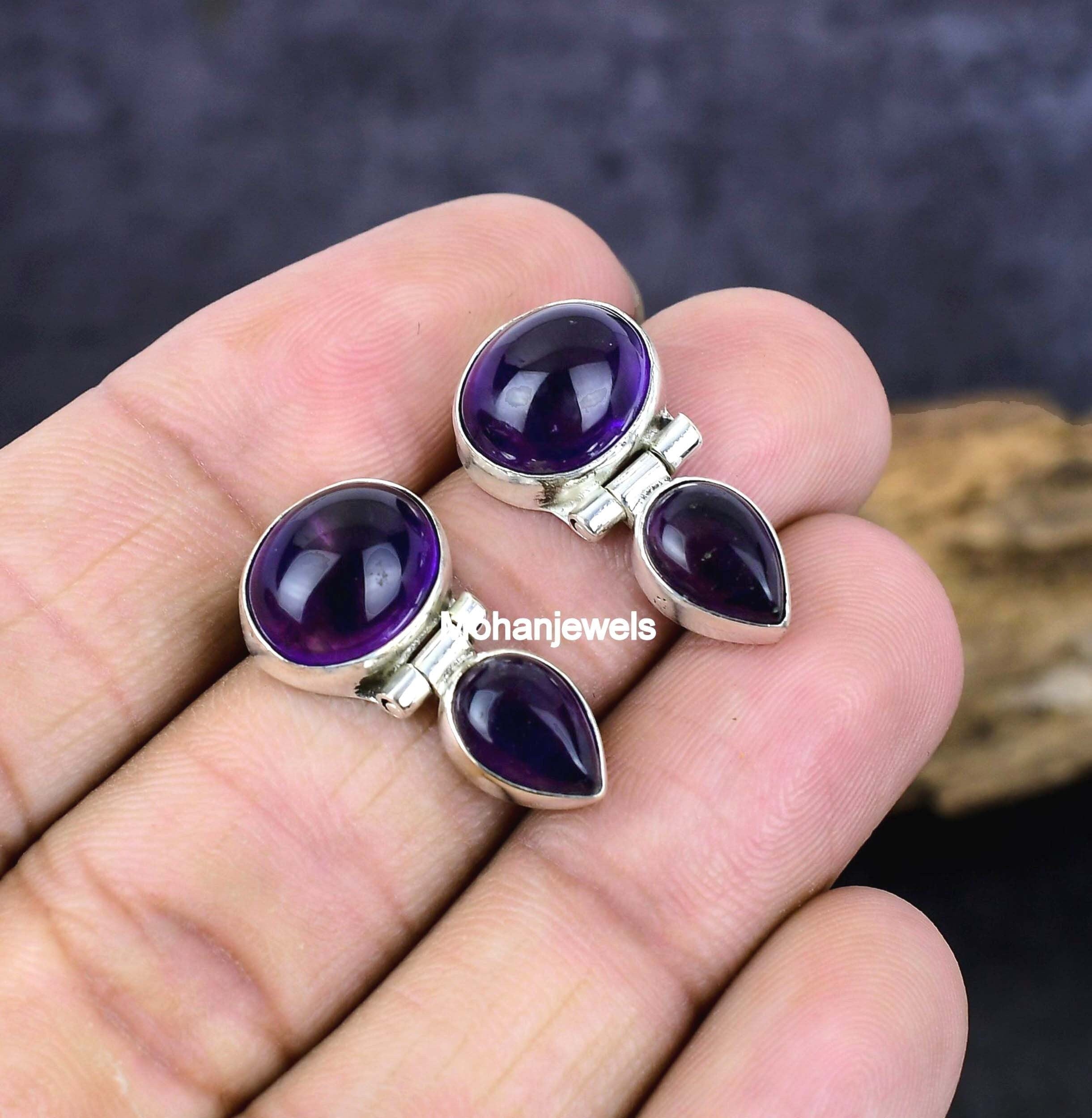 Amethyst Earrings, Natural Amethyst Gemstone Silver Plated Earring, Purple Amethyst Stud Earring, Native Handmade Anniversary Gift for her