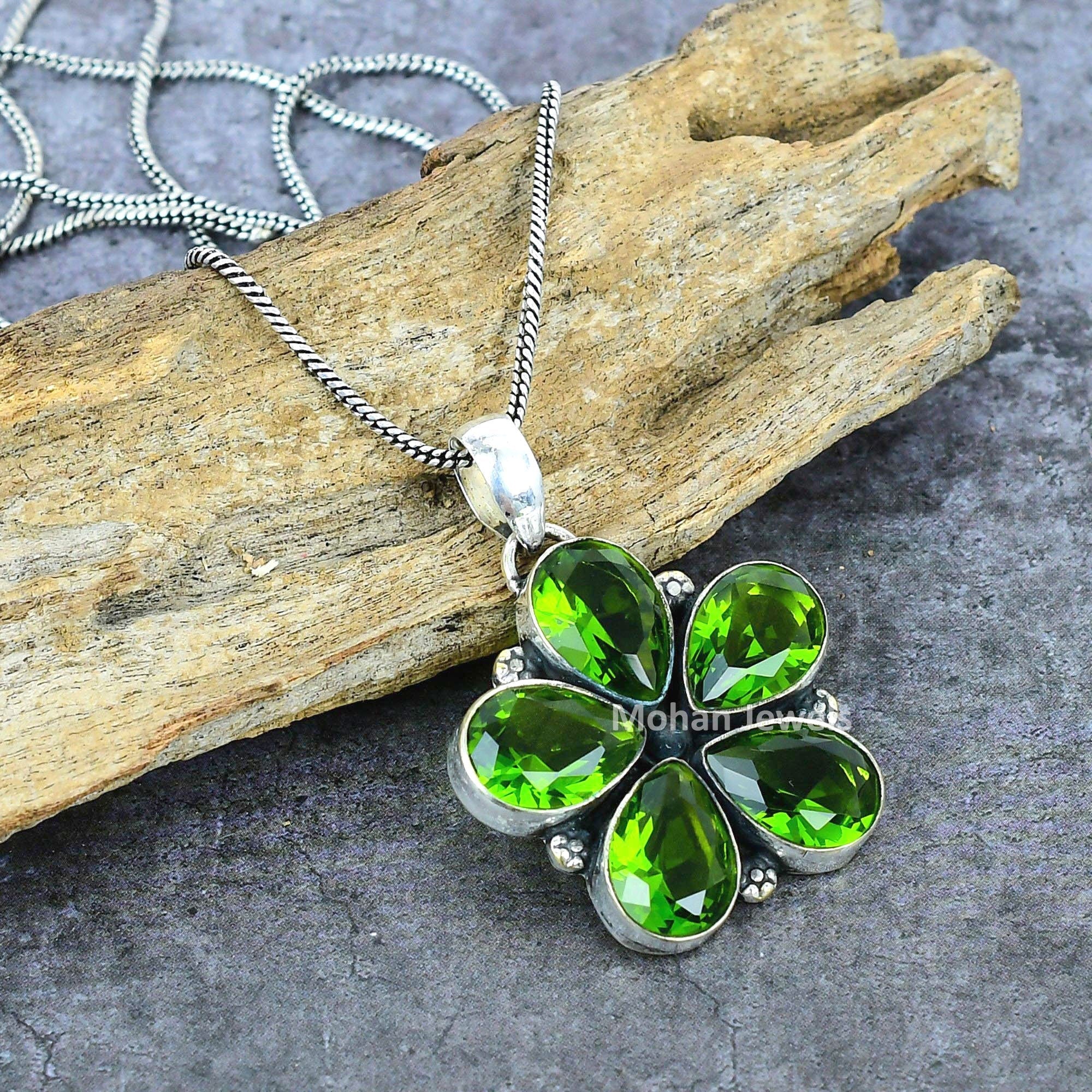 Peridot Pendant, Silver Plated Chain Pendant, Faceted Peridot Pear Gemstone Designer Handmade Pendant, Birthstone Jewelry, Wedding Gfit