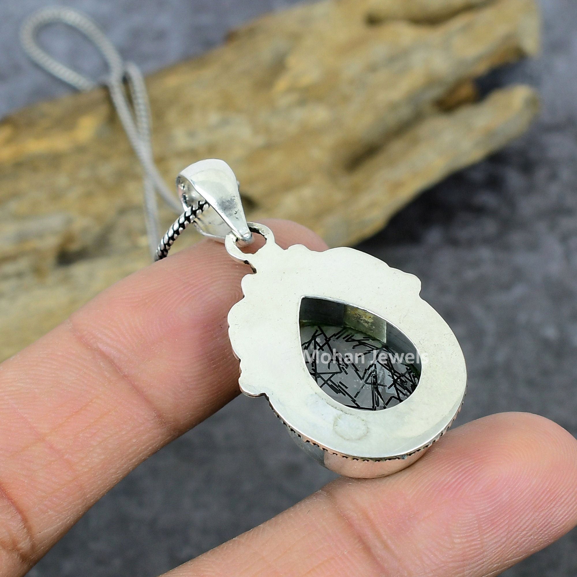 Rutile Pendant, Silver Plated Gemstone Pendant, Black Rutile Quartz Gemstone Handmade Pendant, Artisan Jewelry, Personalized Jewelry