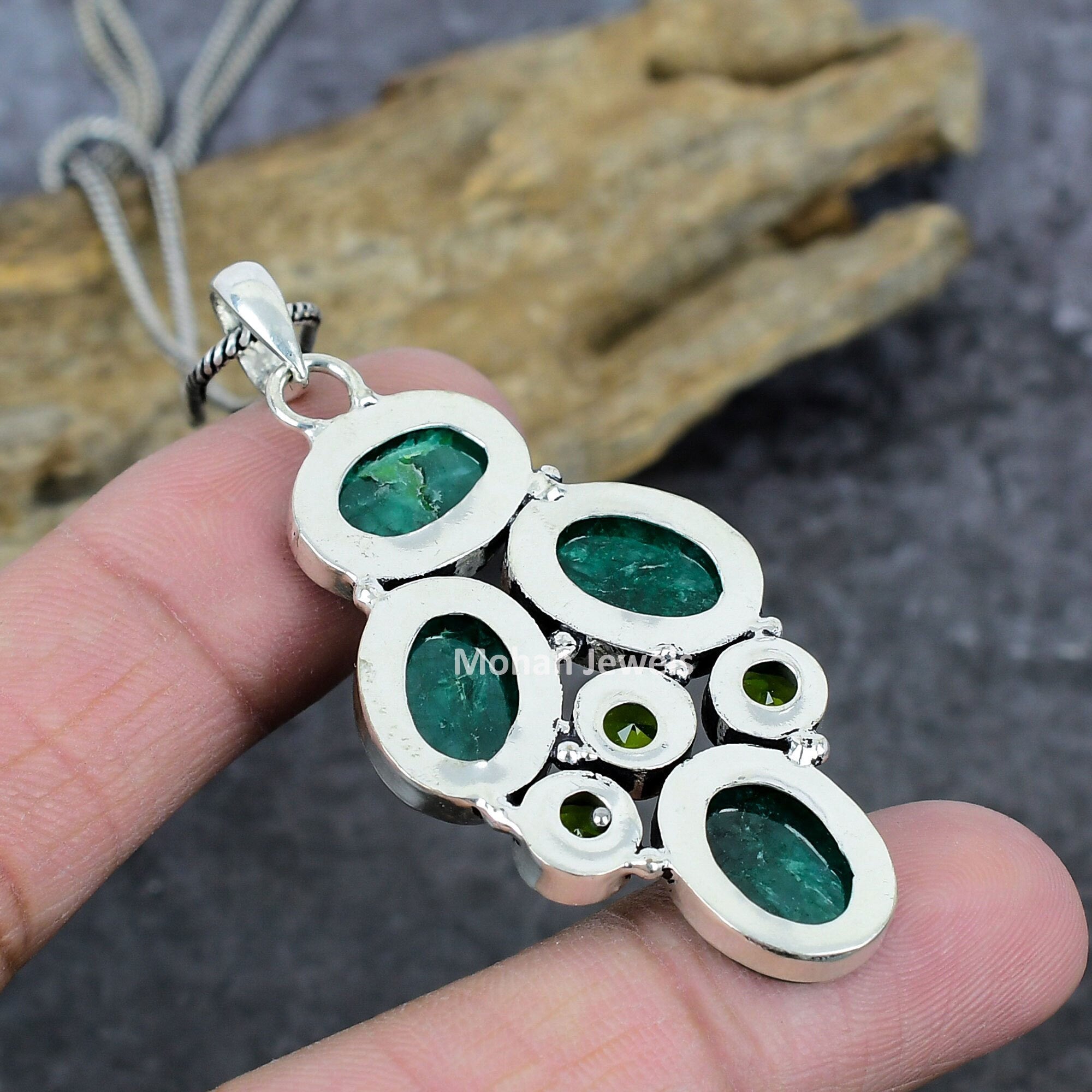 Emerald Pendant, Sakota Mines Emerald Gemstone Pendant, Silver Plated Handmade Jewelry, Boho Jewelry, Pendant with Chain, Peridot Bracelet