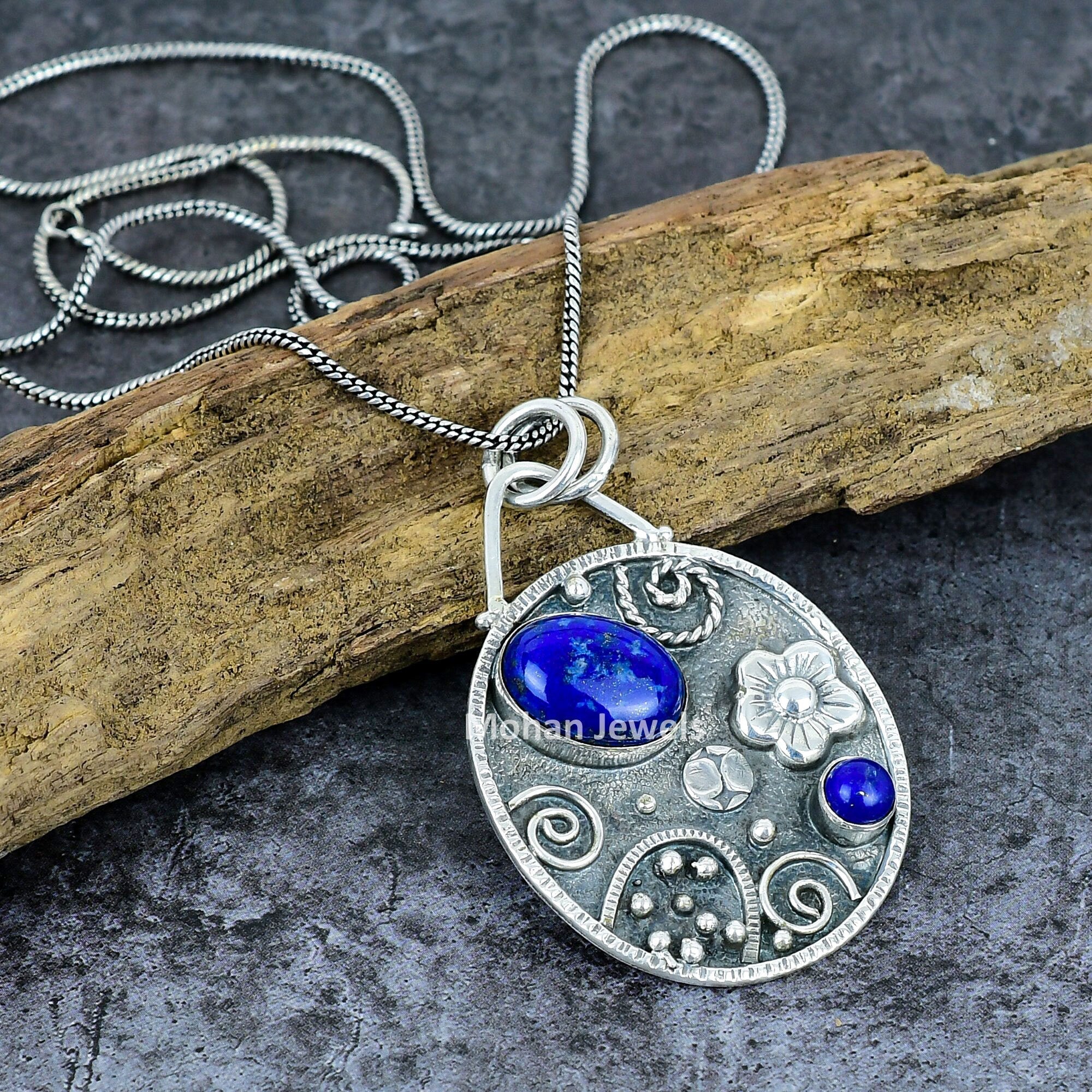 Blue Lapis Lazuli Gemstone Silver Plated Handmade Pendant Jewelry, Lapis Pendant, Vintage Pendant, Tribal Jewelry, Wedding Gift for her