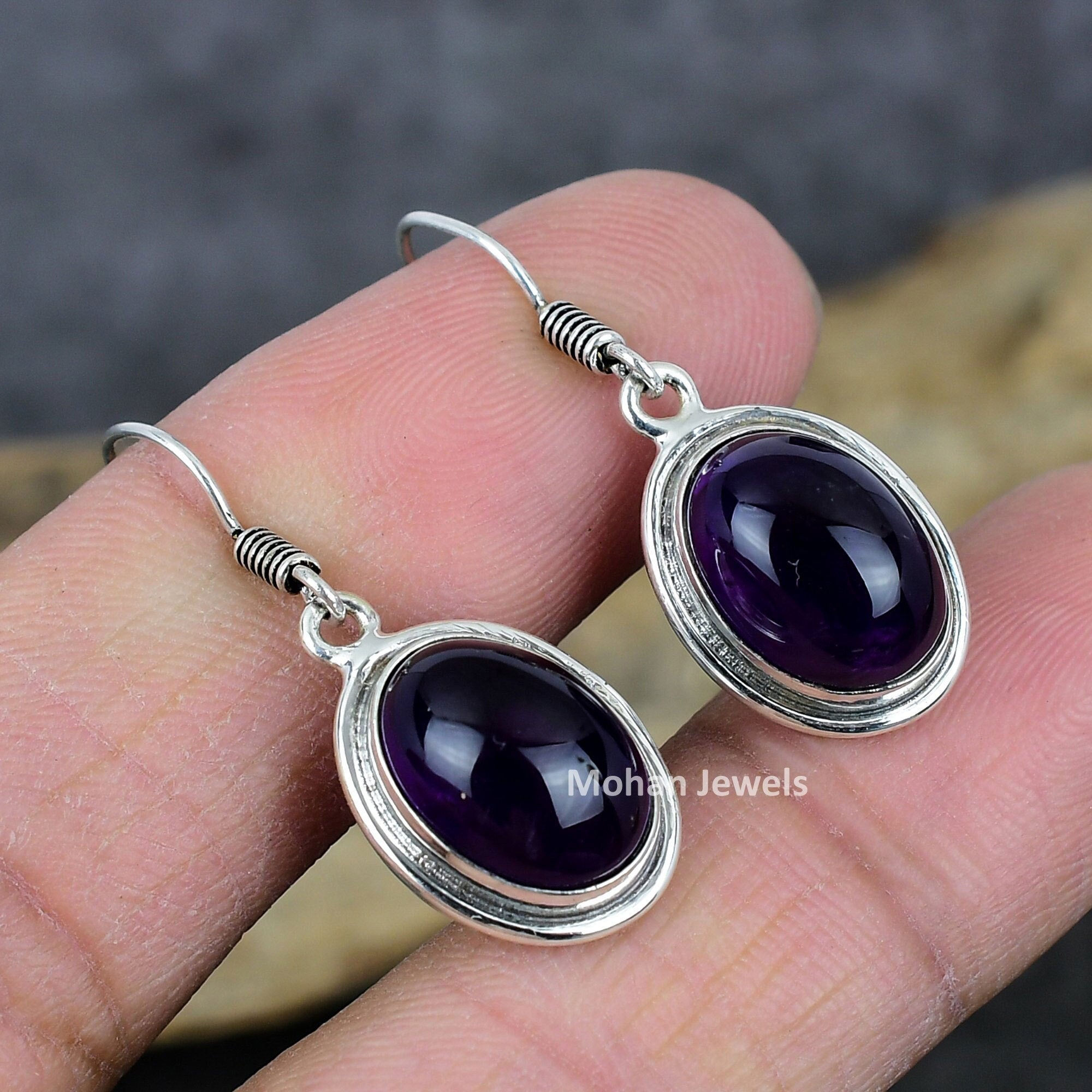 Amethyst Earrings, Silver Plated Handmade Earring, Natural Amethyst Silver Earrings, Healing Gemstone, Birthstone Jewelry, Gift for Mom