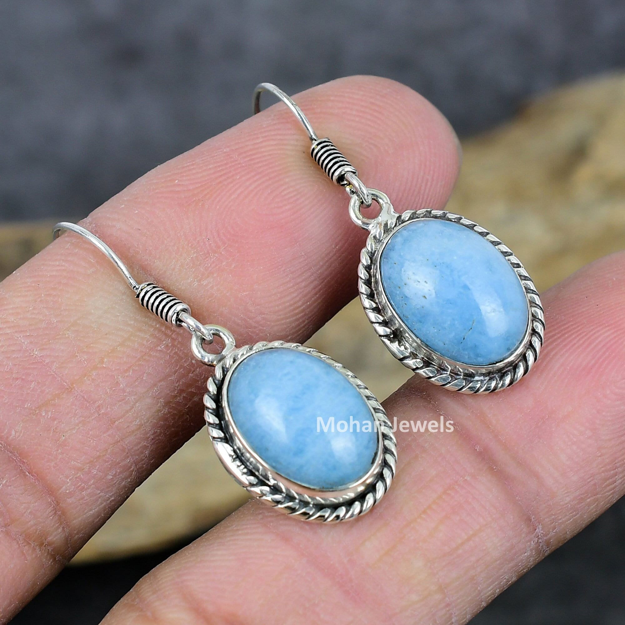 Aquamarine Earrings, Silver Plated Handmade Earring, Natural Aquamarine Gemstone Silver Earrings, Healing Crystal, Daily Wear Jewelry