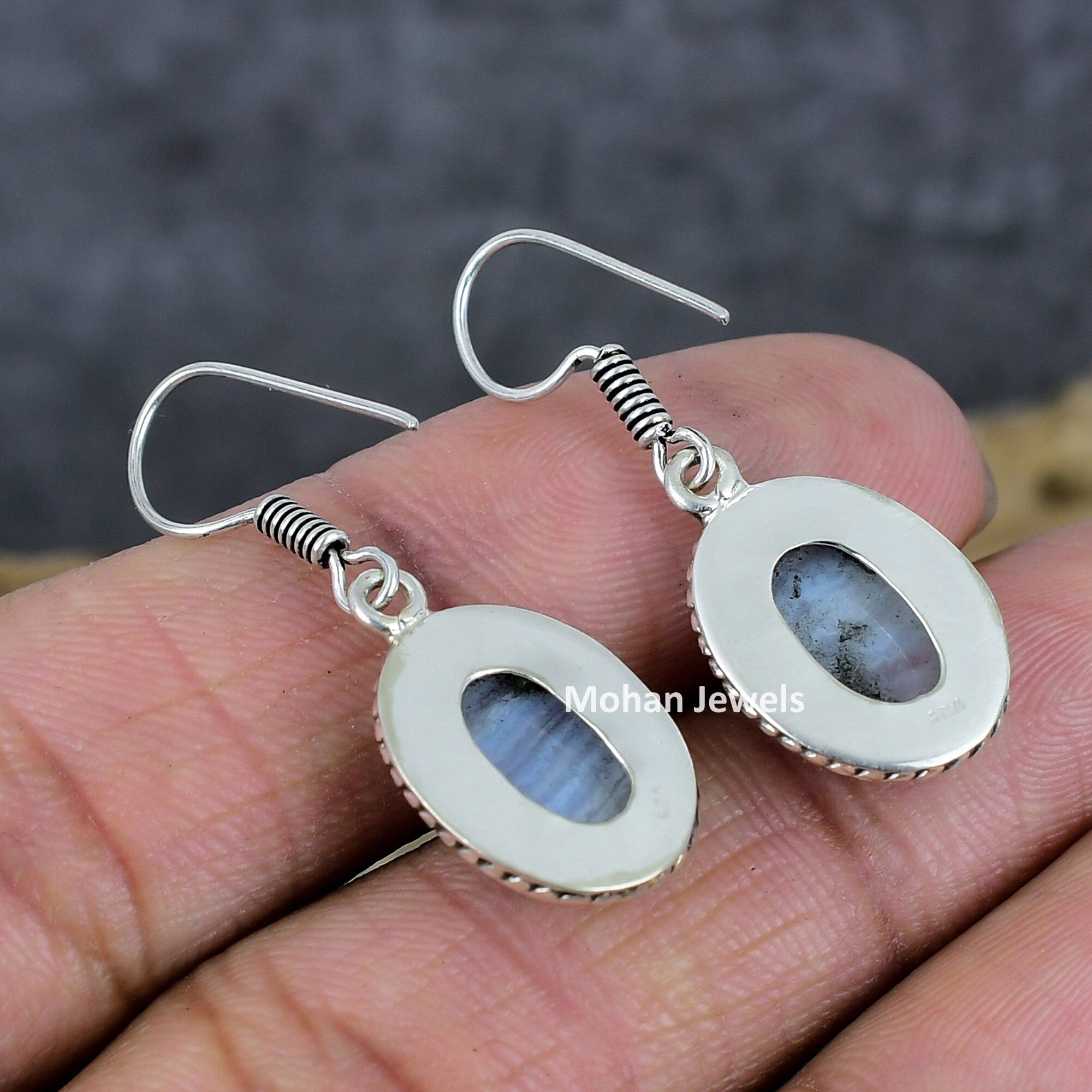 Blue Lace Agate Earrings, Dangle Earrings, Agate Silver Plated Gemstone Earring, Handmade Earrings, Dainty Earring, women gift