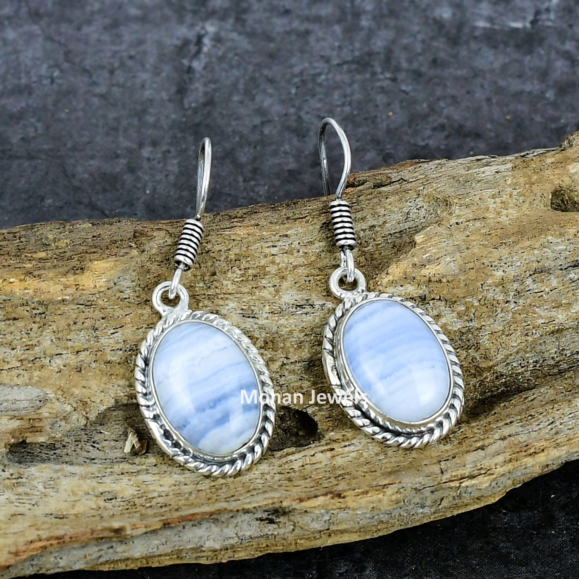 Blue Lace Agate Earrings, Dangle Earrings, Agate Silver Plated Gemstone Earring, Handmade Earrings, Dainty Earring, women gift