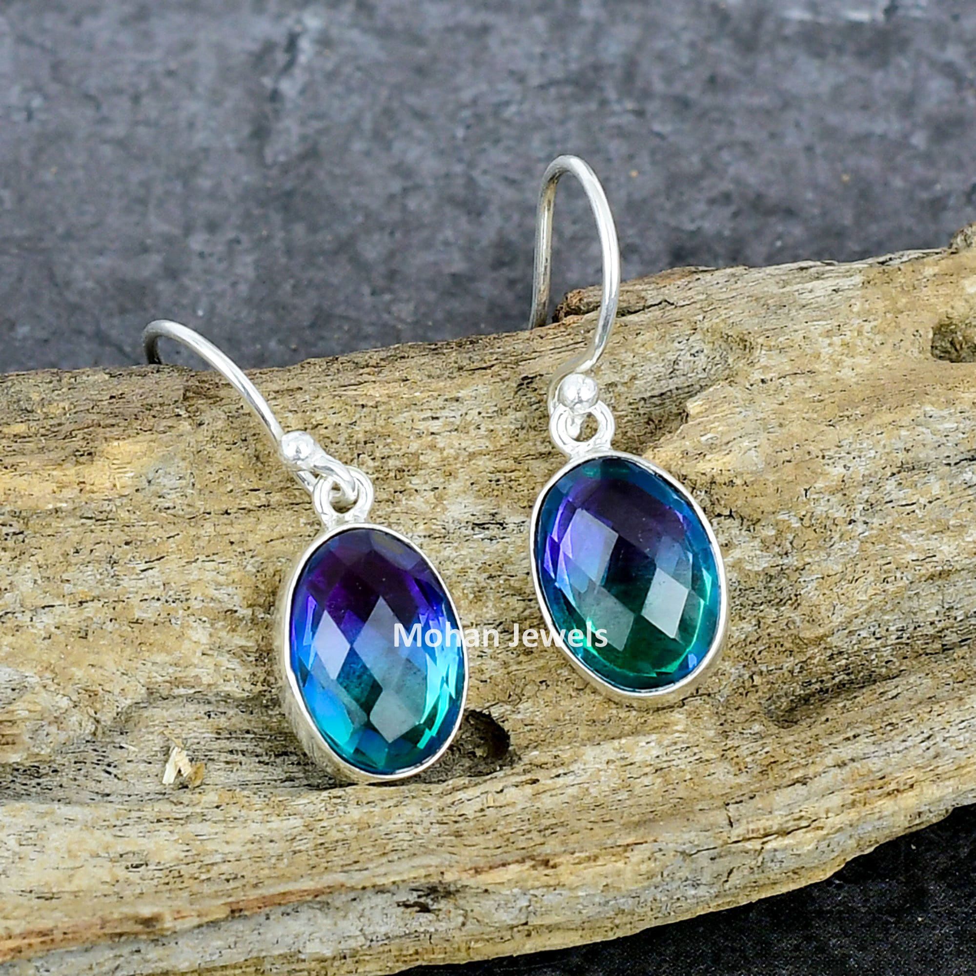 Bi Color Tourmaline Gemstone Silver Plated Handmade Dangle Earrings Jewelry, Tourmaline Earring, Mother Gift, Dainty Earring Jewelry