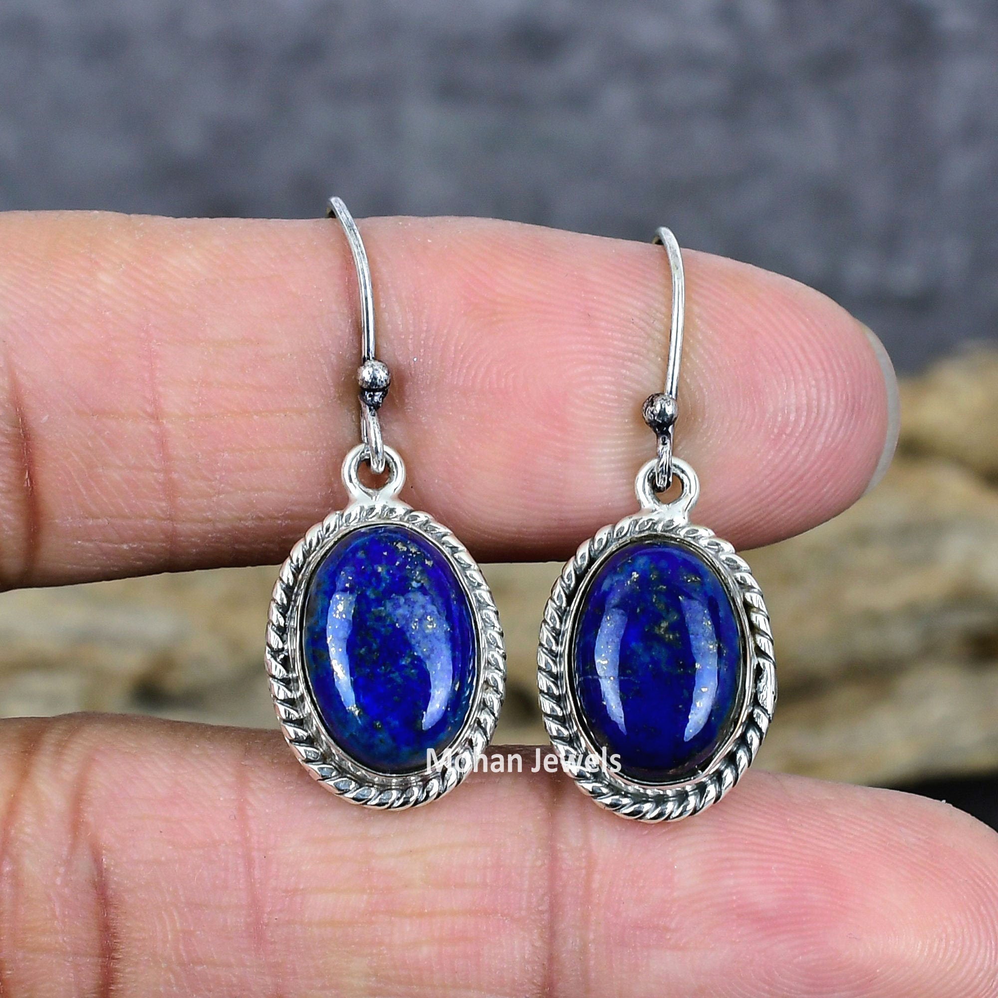 Blue Lapis Lazuli Oval Gemstone Silver Plated Handmade Dangle Earring Jewelry, Women Earring, Statement Earring, Gift For Girlfriend