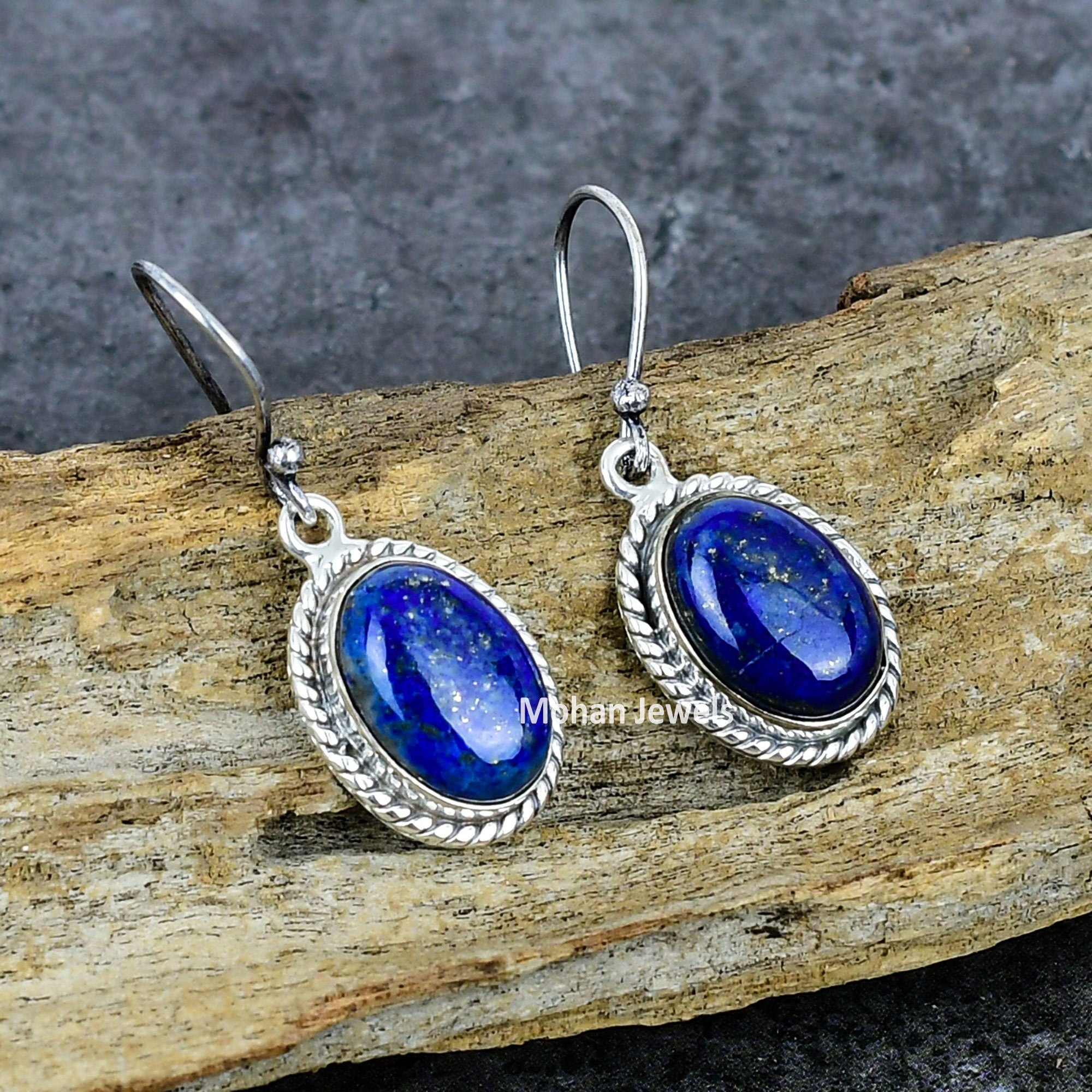 Blue Lapis Lazuli Oval Gemstone Silver Plated Handmade Dangle Earring Jewelry, Women Earring, Statement Earring, Gift For Girlfriend