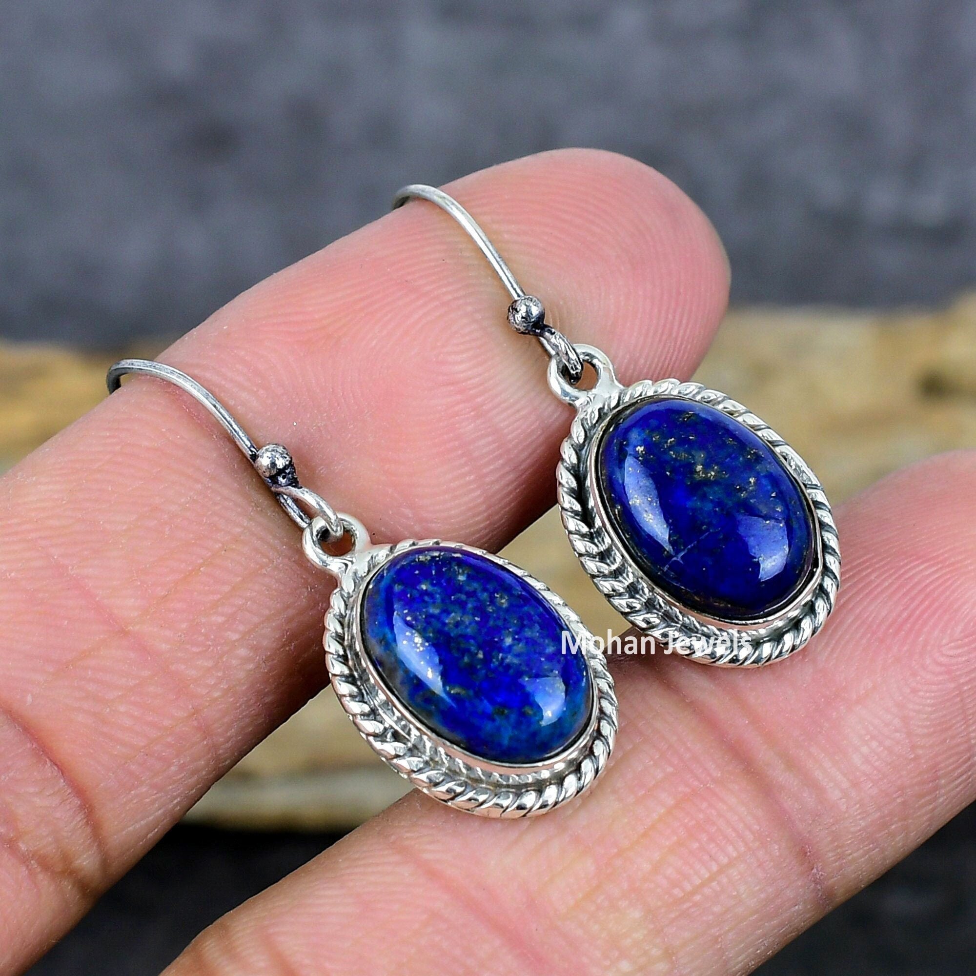 Blue Lapis Lazuli Oval Gemstone Silver Plated Handmade Dangle Earring Jewelry, Women Earring, Statement Earring, Gift For Girlfriend