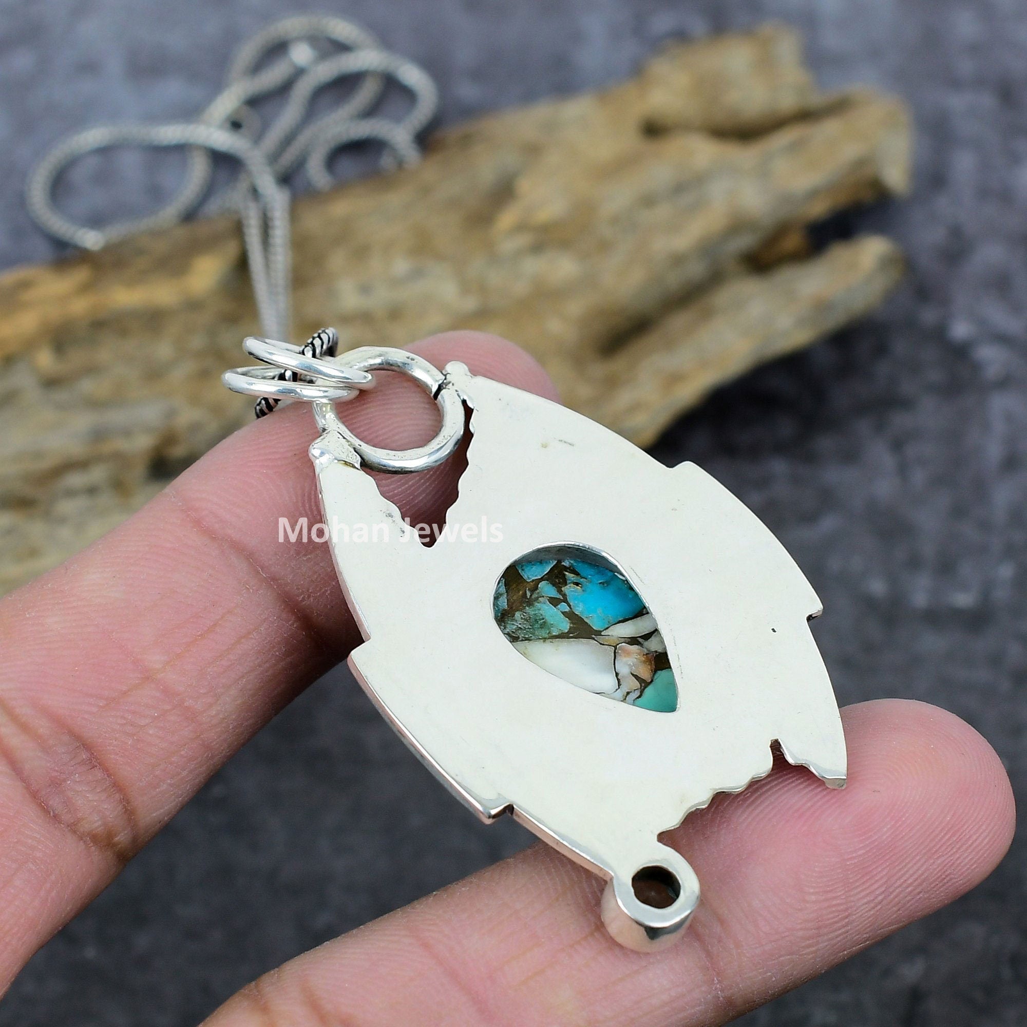 Spiny Oyster Turquoise Gemstone Pendant, Silver Plated Handmade Jewelry, South Western Tribal Jewelry, Vintage Pendant, Blue Topaz Pendant