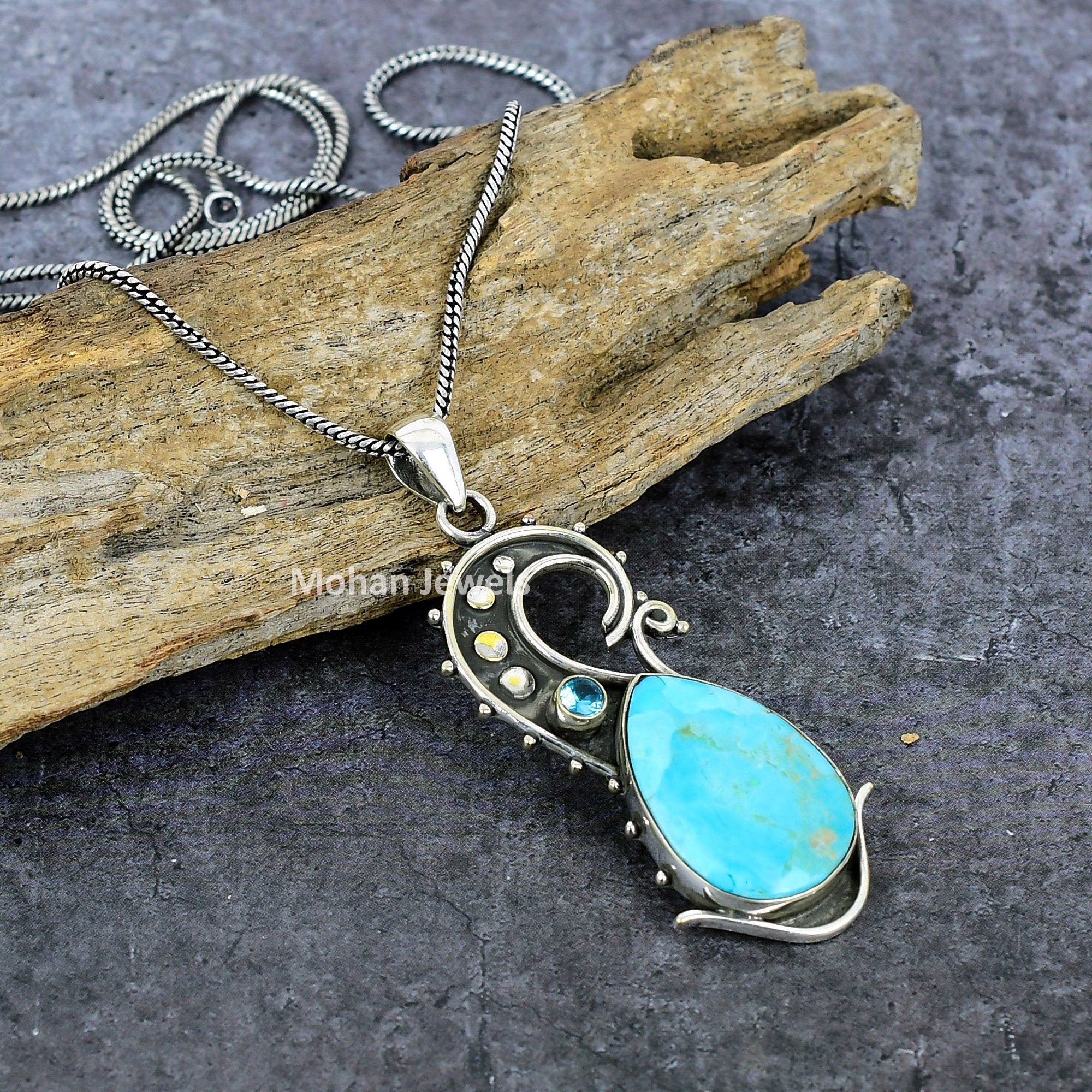 Turquoise Gemstone Pendant, Kingman Turquoise Silver Plated Handmade Pendant Jewelry, Arizona Turquoise Pendant, Artisan Jewelry