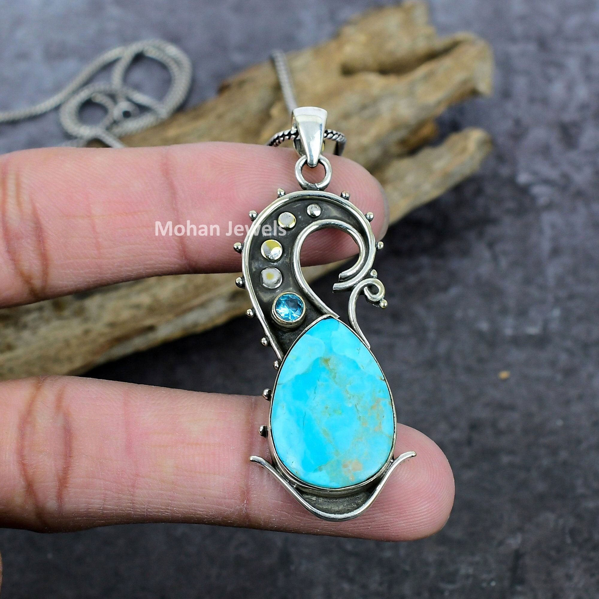 Turquoise Gemstone Pendant, Kingman Turquoise Silver Plated Handmade Pendant Jewelry, Arizona Turquoise Pendant, Artisan Jewelry