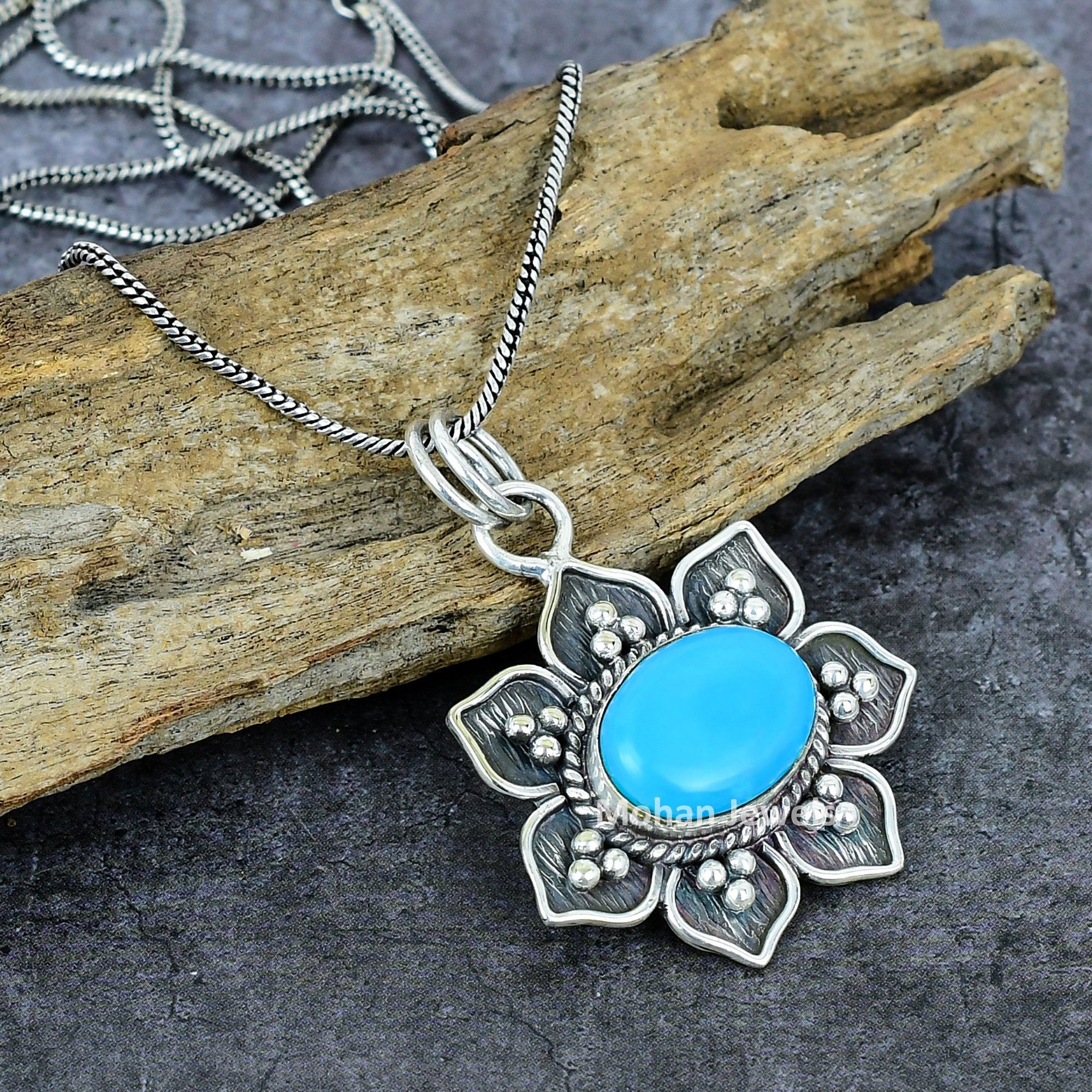 Turquoise Pendant, Sleeping Beauty Turquoise Gemstone Pendant, Silver Plated Handmade Jewelry, South Western Jewelry, Native Jewelry