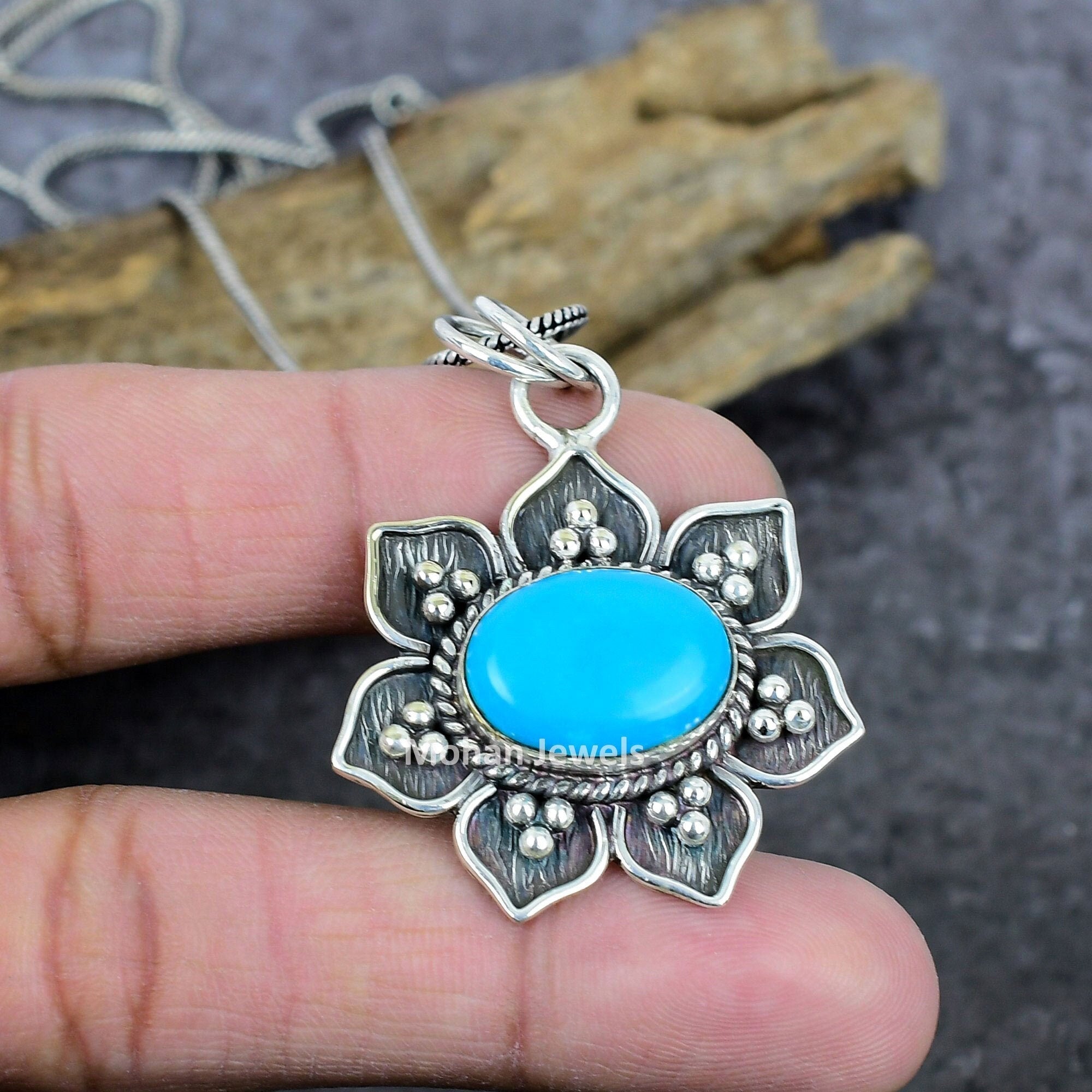 Turquoise Pendant, Sleeping Beauty Turquoise Gemstone Pendant, Silver Plated Handmade Jewelry, South Western Jewelry, Native Jewelry