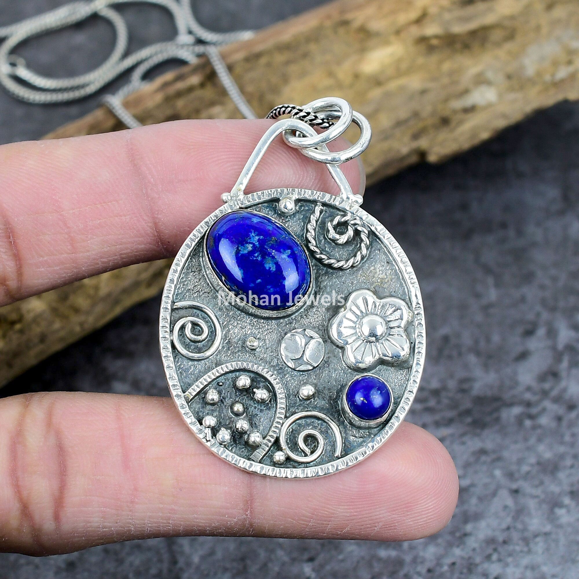 Blue Lapis Lazuli Gemstone Silver Plated Handmade Pendant Jewelry, Lapis Pendant, Vintage Pendant, Tribal Jewelry, Wedding Gift for her