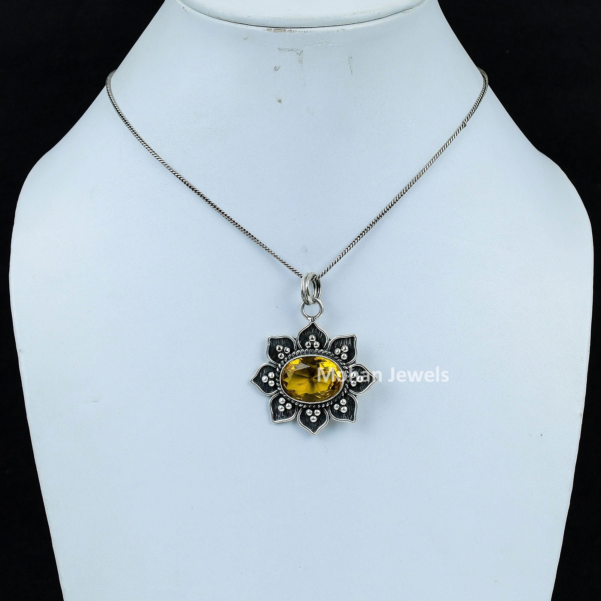 Citrine Pendant, Gemstone Silver Plated Pendant, Flower Pendant, Yellow Stone Jewelry, Healing Stone, Artisan Jewelry, Bohemian Jewelry