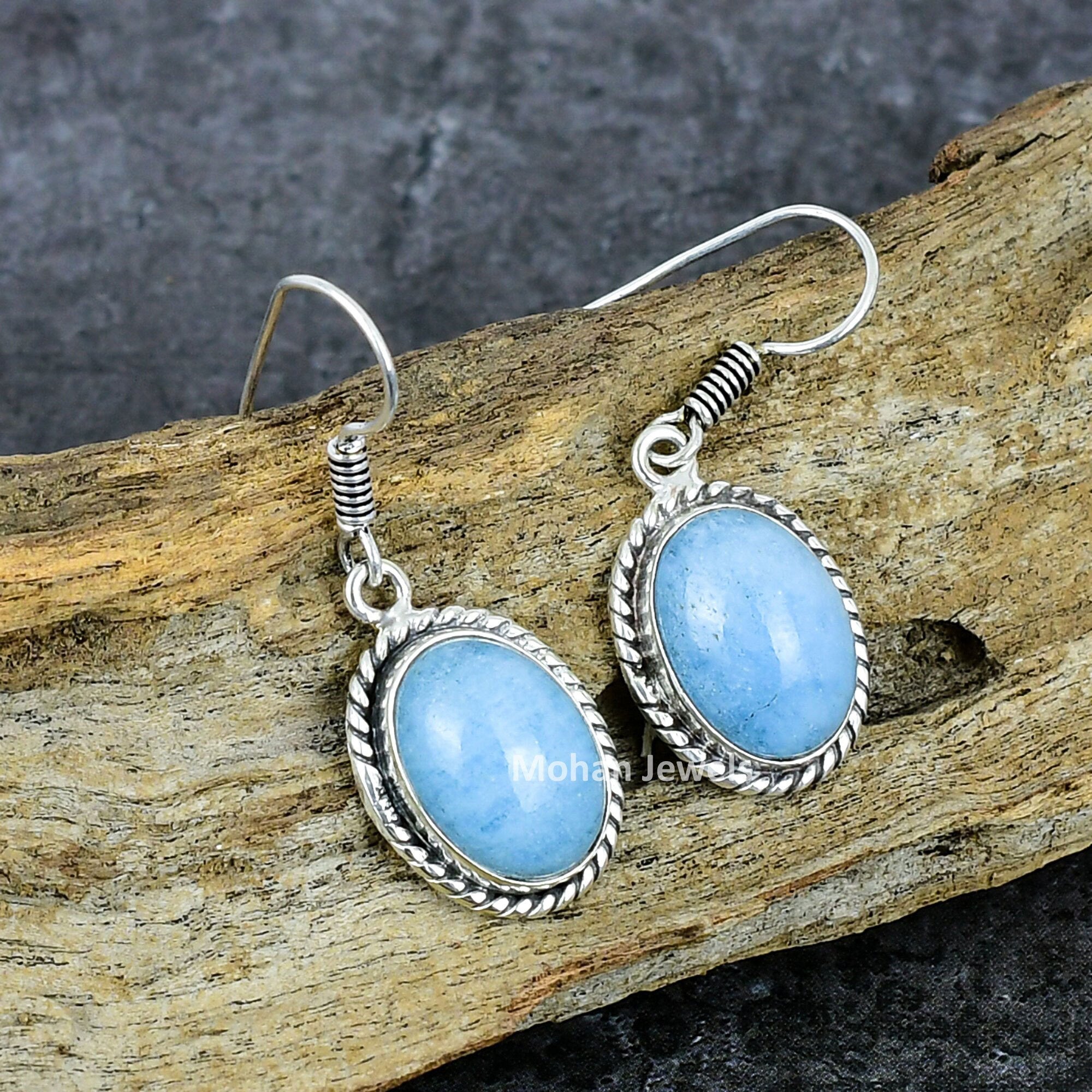 Aquamarine Earrings, Silver Plated Handmade Earring, Natural Aquamarine Gemstone Silver Earrings, Healing Crystal, Daily Wear Jewelry