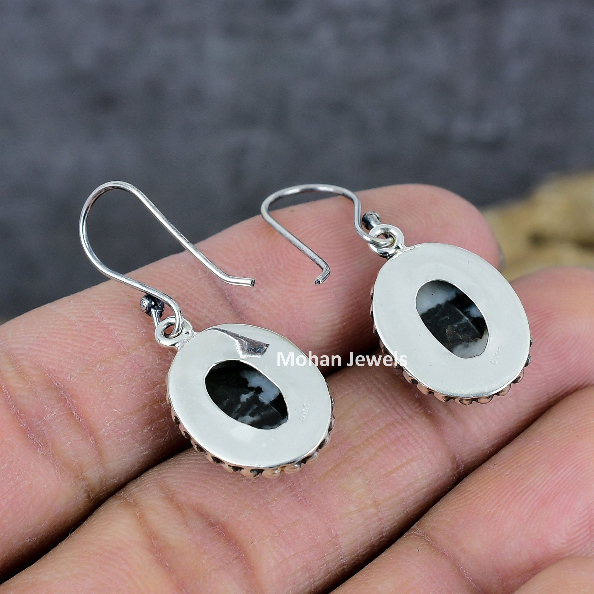 Buffalo Turquoise Earrings, White Black Buffalo Turquoise Gemstone Silver Plated Handmade Earrings Jewelry, Nevada Turquoise Jewelry