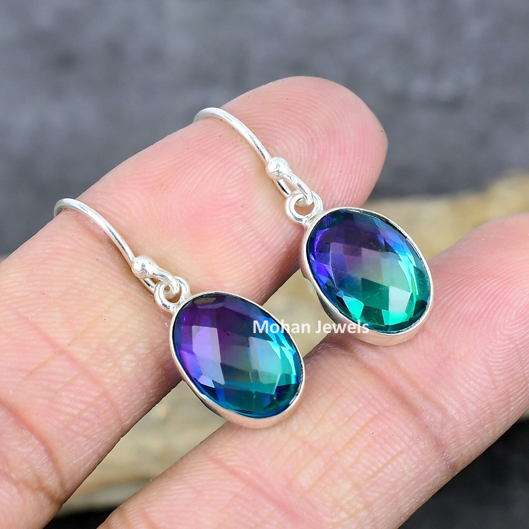 Bi Color Tourmaline Gemstone Silver Plated Handmade Dangle Earrings Jewelry, Tourmaline Earring, Mother Gift, Dainty Earring Jewelry